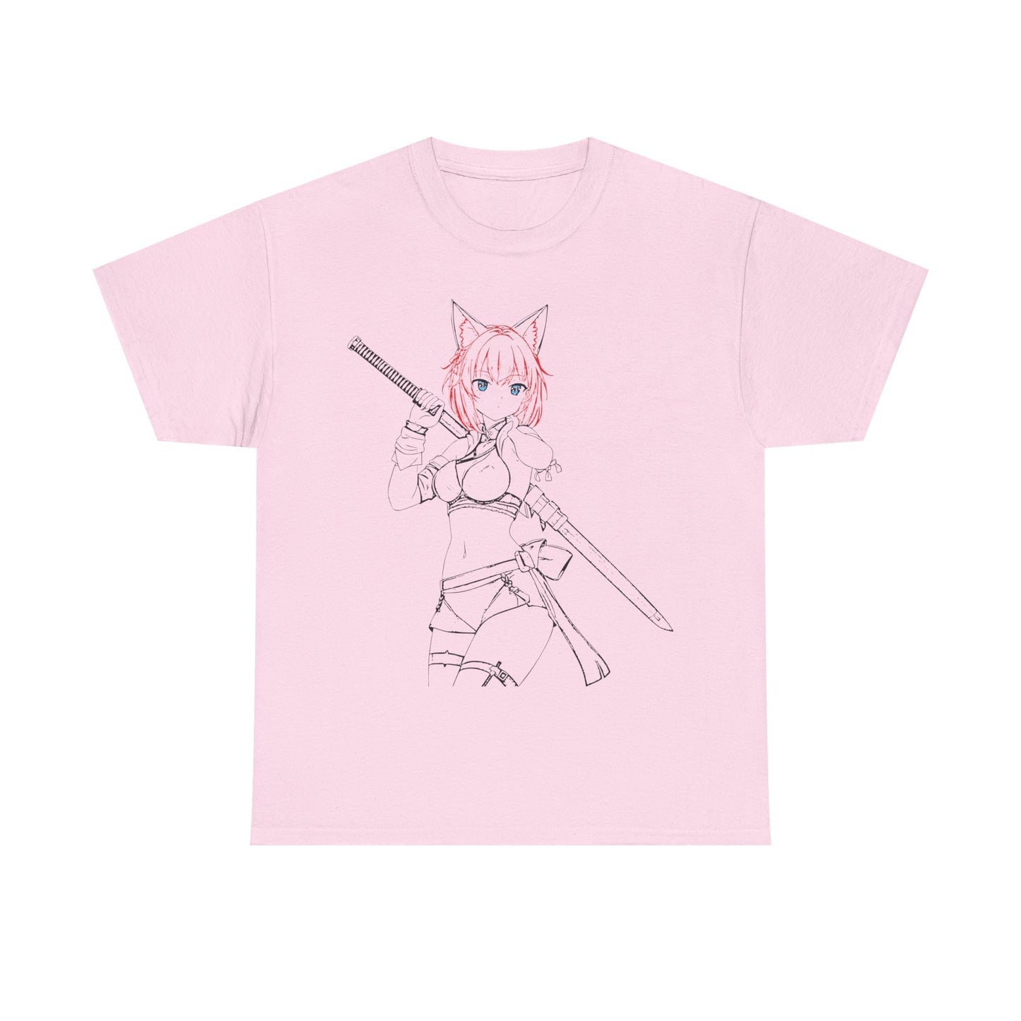 Blade & Whiskers: Unleash Courage and Cuteness with the Fierce Spirit of the Catgirl Warrior - Anime-Inspired Unisex Heavy Cotton Tee, Casual Wear, Gift for Gamers, Anime Lovers, Graphic Tee, Soft Cotton T-Shirt