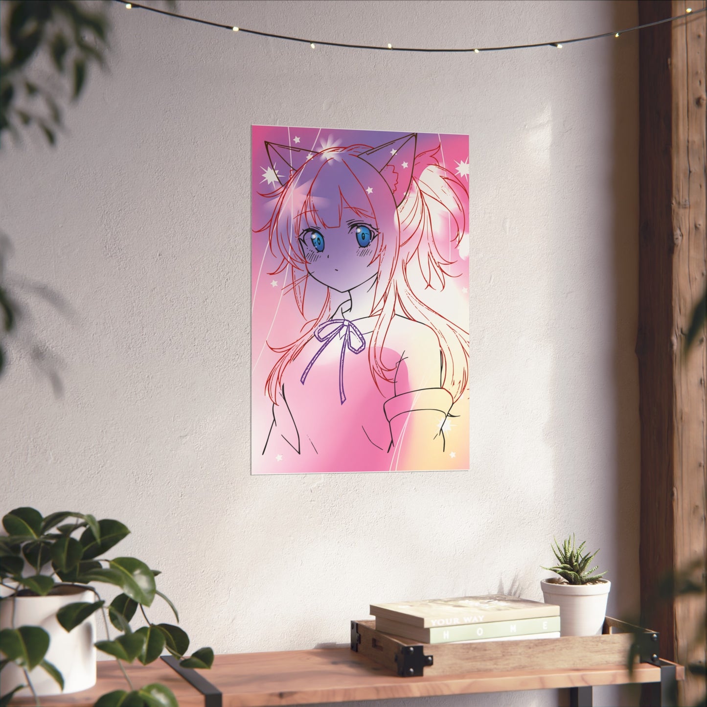 Whimsical Anime Fine Art Poster, Bedroom Wall Decor, Gift for Anime Lovers, Fantasy Art Print, Cute Home Aesthetic