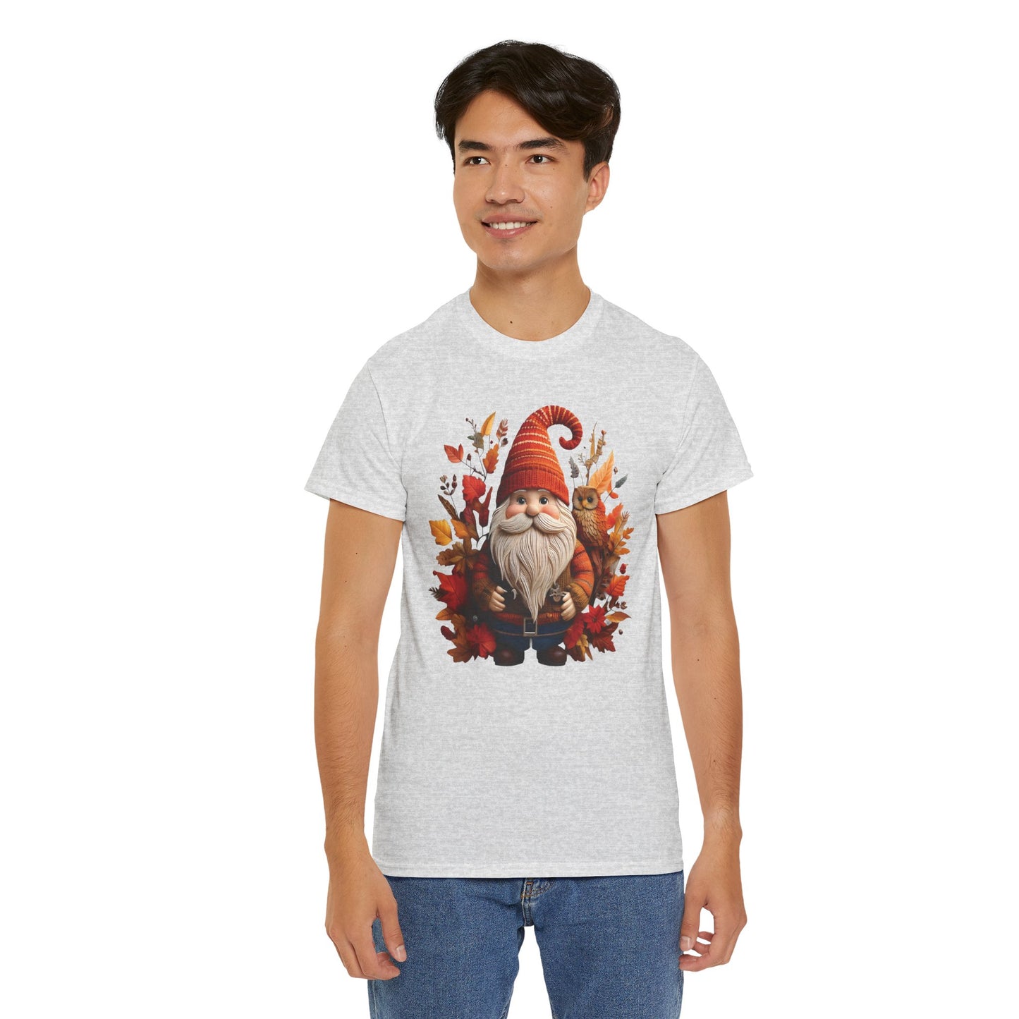 Gnome & Owl Autumn Harmony โ Cozy Magic for the Season ๐๐งก - Tee, Fall T-Shirt, Cozy Halloween Shirt, Pumpkin Spice Gift, Unisex Cotton Top