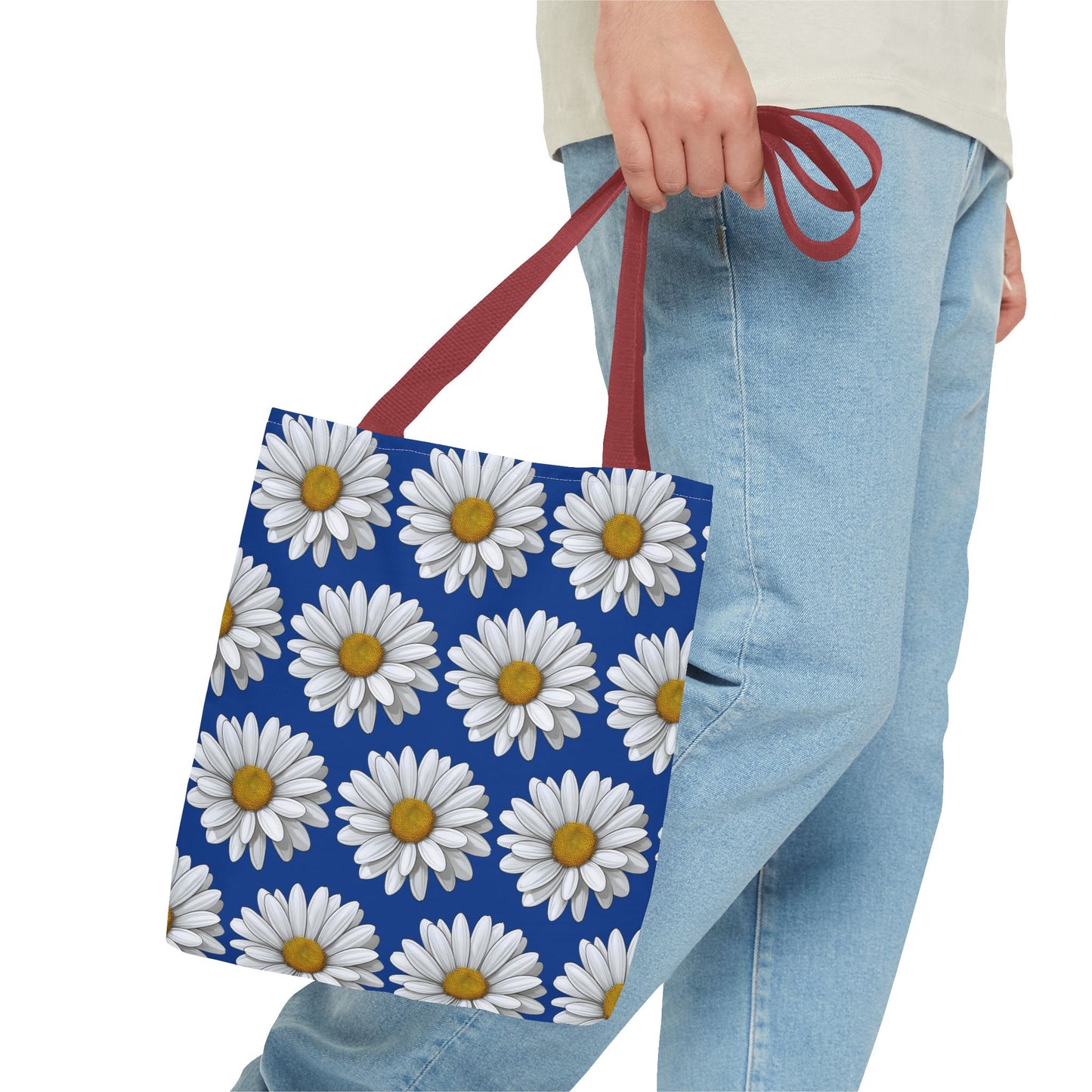 Daisy Tote Bag - White Floral Design Summer Fashion Accessory