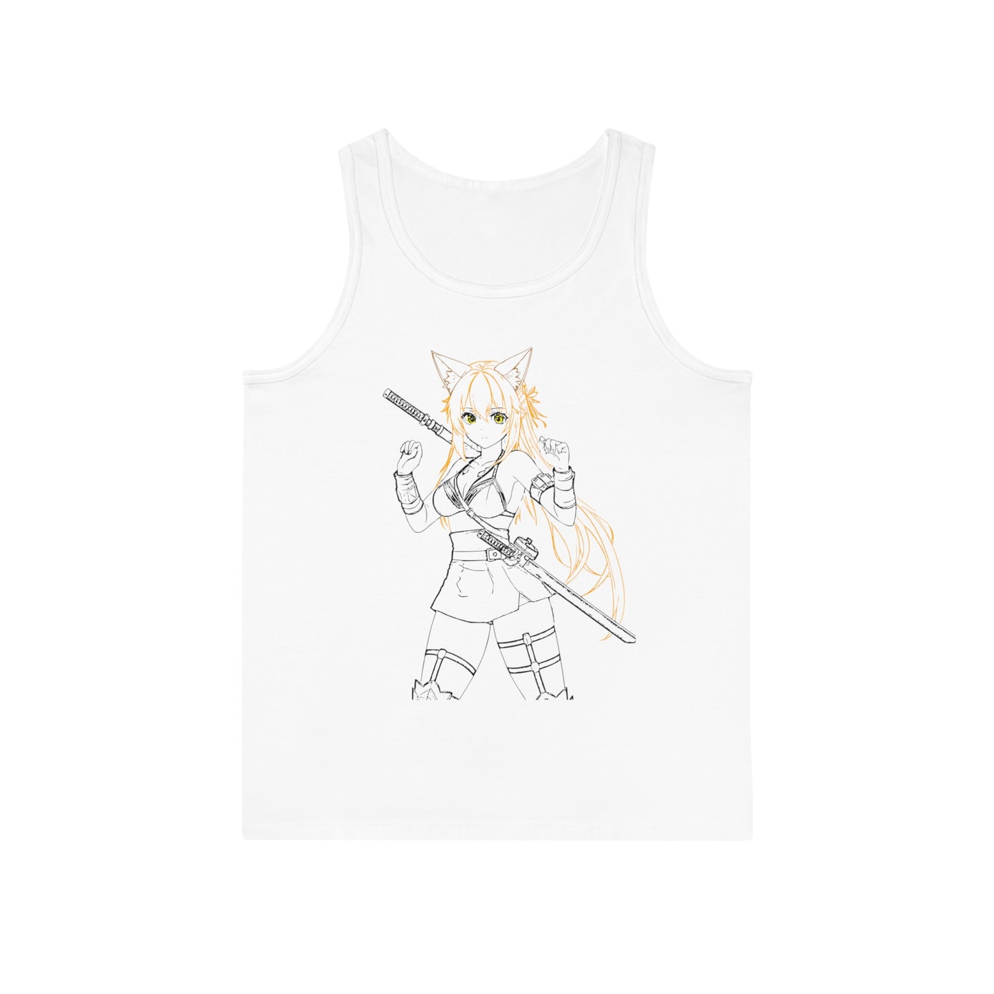 Catgirl Warrior – Empowerment in Every Stitch - Anime-Inspired Unisex Tank Top with Samurai Design, Casual Wear, Summer Apparel, Manga Lover Gift, Cosplay Top
