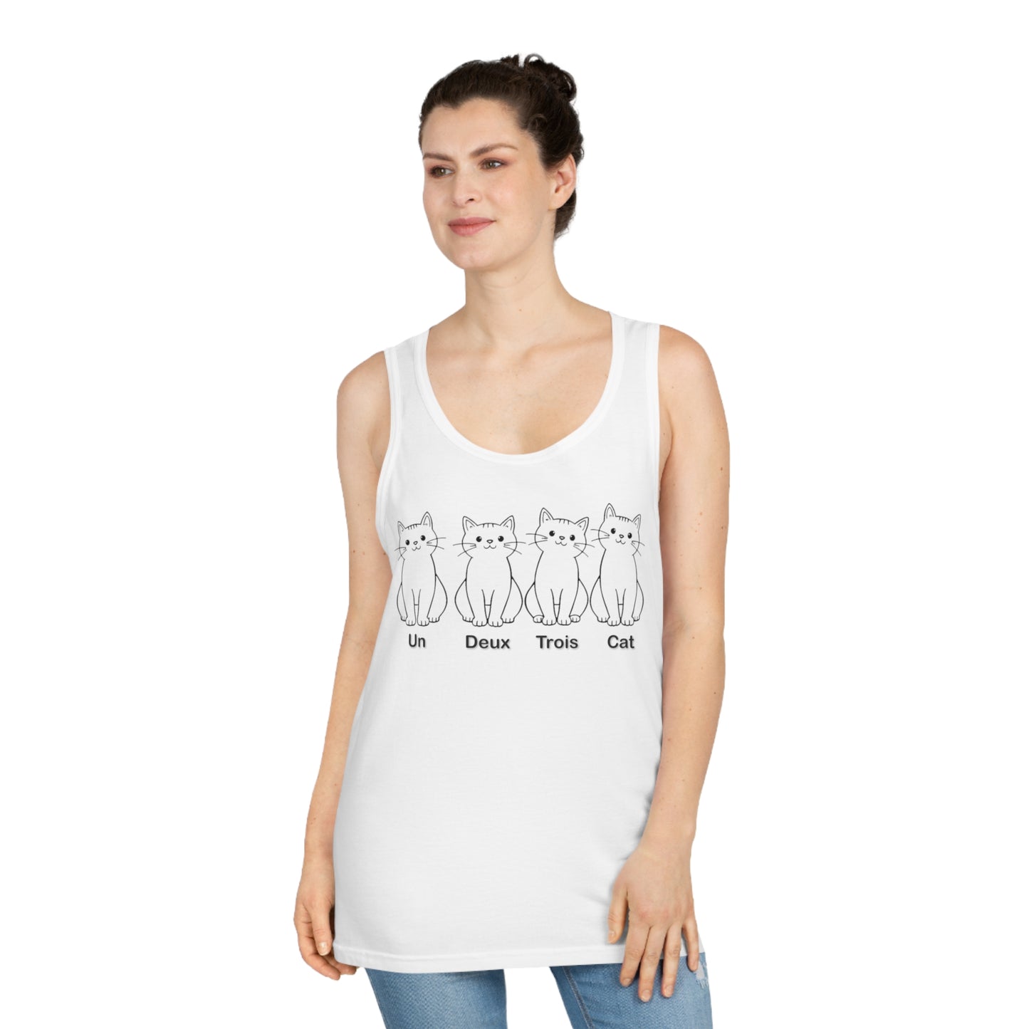 Funny Cat Unisex Softstyle™ Tank Top - 'Un Deux Trois Cat'