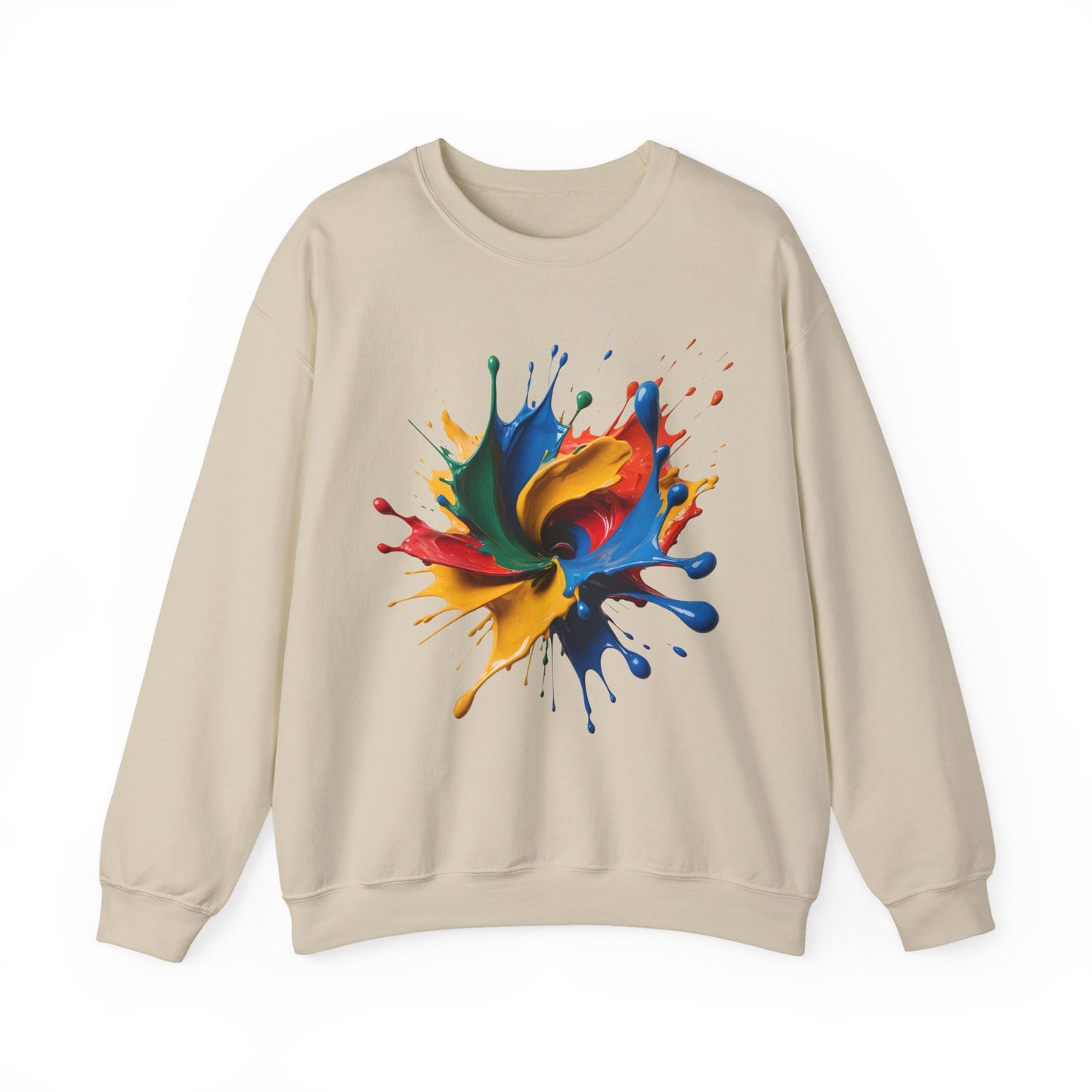 "Oops!" Color Splash Energy – Wear the Art, Feel the Vibe - Vibrant Splash Crewneck Sweatshirt - Cozy Artwear, Ideal for Gift Giving, Art Lovers, Casual Style, Unisex Apparel