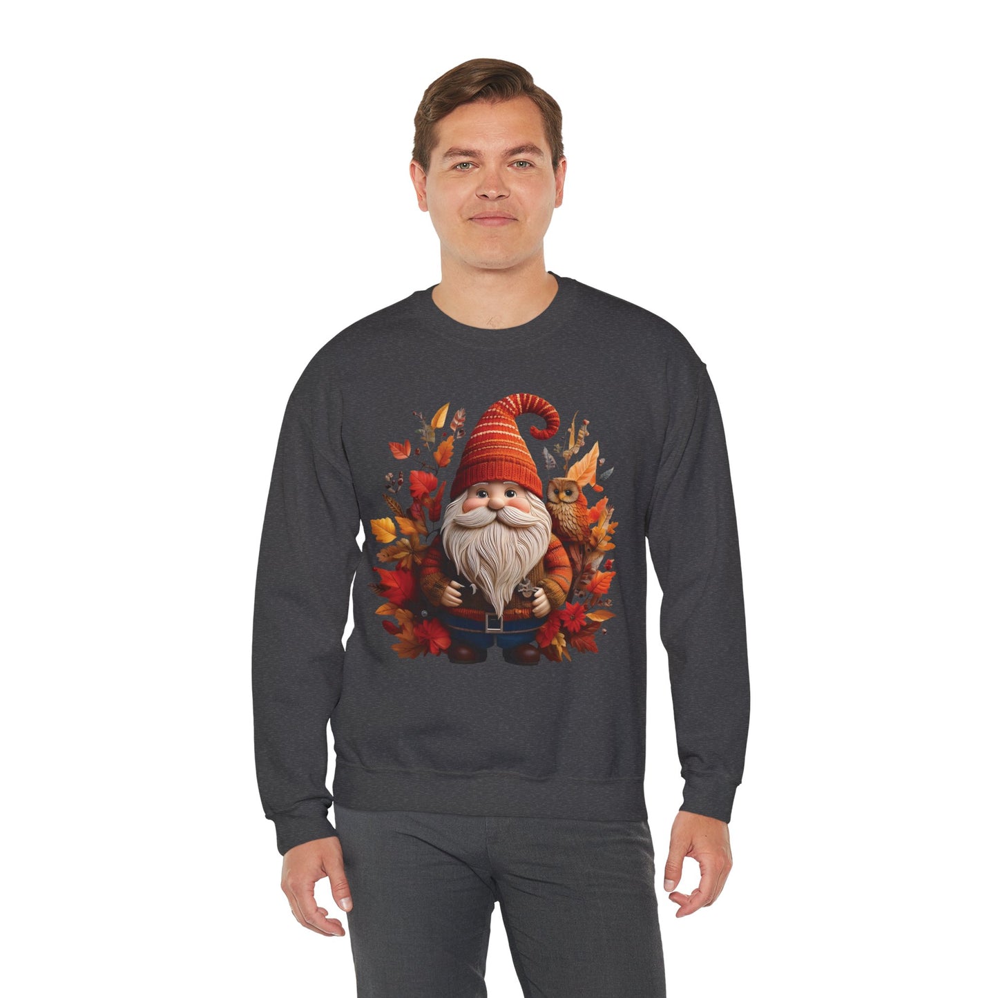 Gnome & Owl Autumn Harmony β Cozy Magic for the Season ππ§‘ - Sweatshirt | Fall Sweater, Autumn Apparel, Unisex Crewneck, Perfect Gift, Holiday Wear, Seasonal Style, Comfortable Fashion