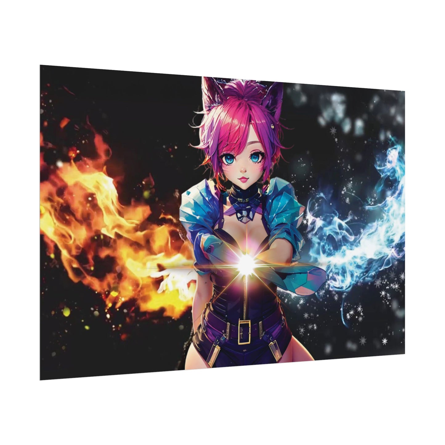 Canvas Print Elemental Balance: Flame & Frost Anime Fantasy Poster