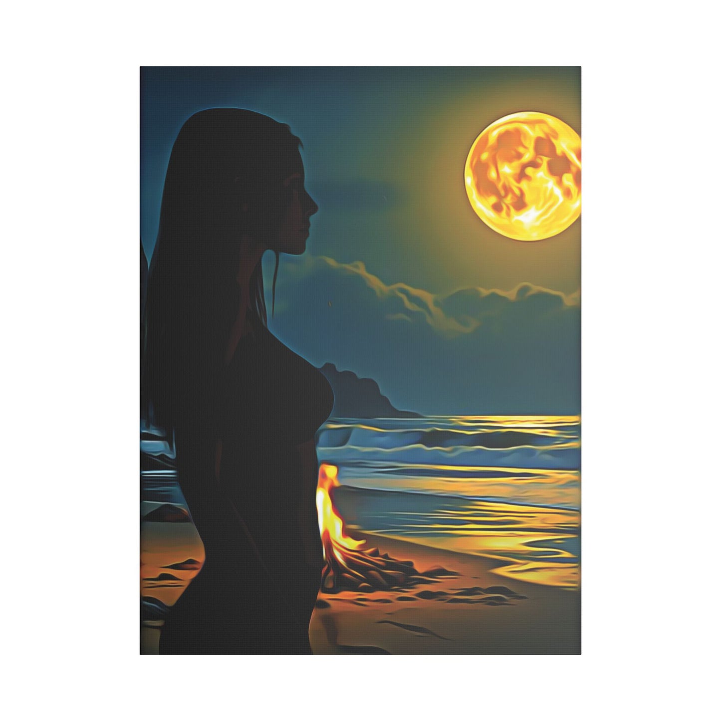 Moonfire Calm โ Where Ocean Light Meets Inner Glow ๐๐ฅ - Moonlit Beach Canvas Art, Nautical Decor for Home, Coastal Aesthetic, Perfect for Living Room, Gift for Ocean Lovers