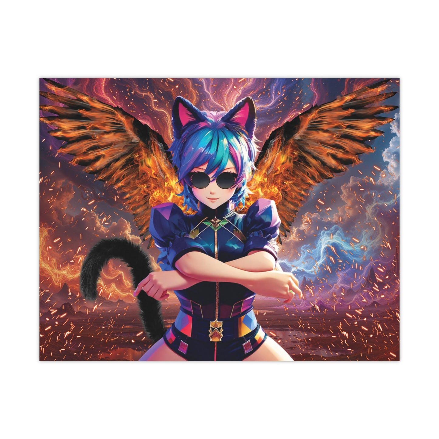 Poster Print: Celestial Firestarter - Frost & Flame Fantasy Art