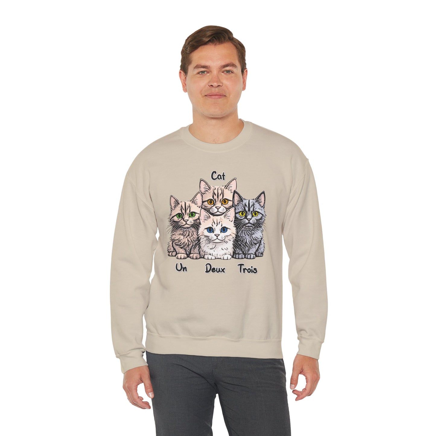 Un, Deux, Trois, Cat: Purrfect Counting Cuteness - Cat Lover Crewneck Sweatshirt, Cozy Pet Sweatshirt, Gift for Cat Owners, Cute Animal Apparel, Cat-Themed Fashion