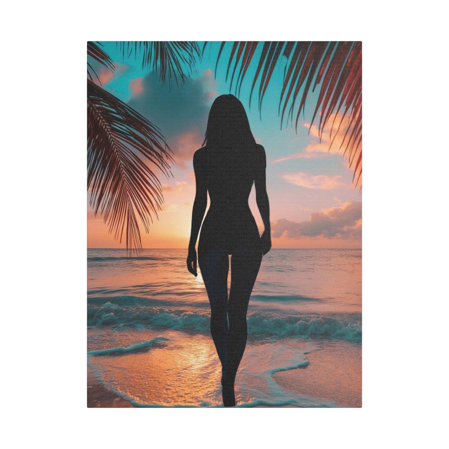 Sunset Spirit – Where Silhouettes and Palm Dreams Meet the Sea - Beach Sunset Canvas Art, Coastal Wall Decor, Tropical Home Decor, Silhouette Print, Relaxing Artwork, Perfect Gift for Nature Lovers