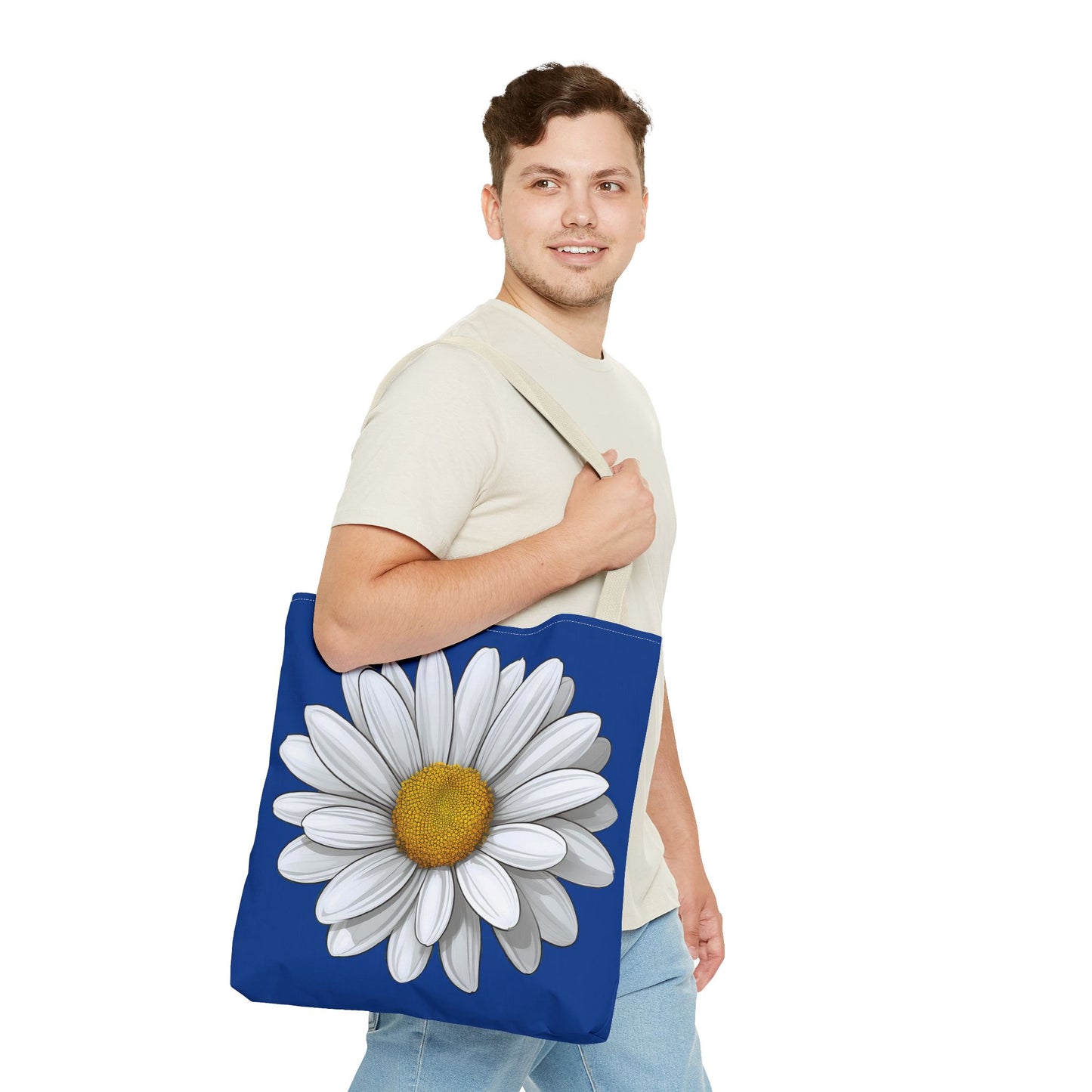 Daisy Tote Bag - White Floral Design Summer Fashion Accessory