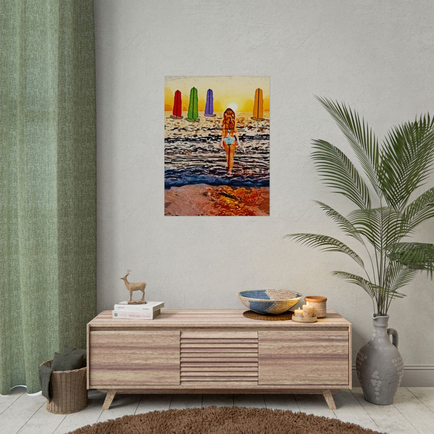 "Chasing Horizons: A Sunset Journey of Hope and Serenity Beyond the Waves" - Beach-Themed Rolled Posters, Decorative Wall Art, Summer Decor, Coastal Vibe, Surfing Gift, Ocean Sunset Print
