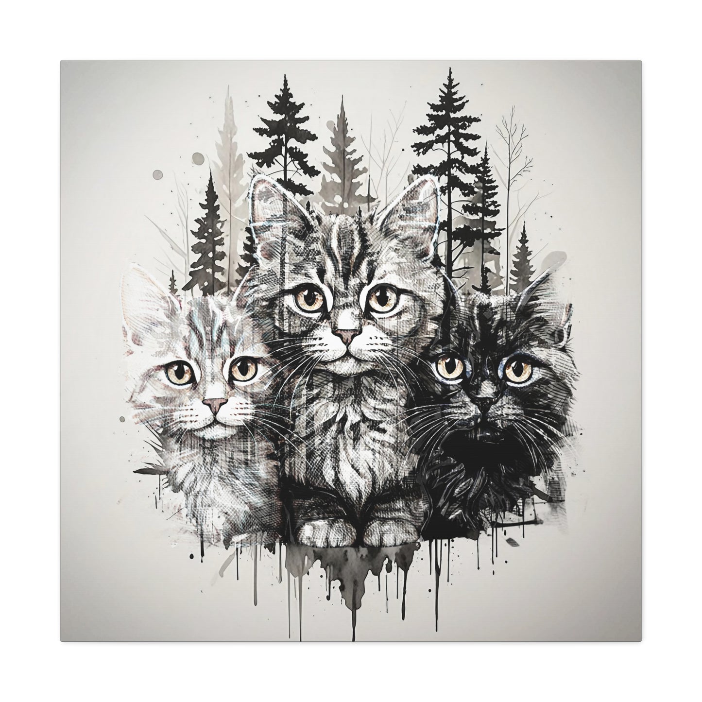 Cat Portrait Canvas Art - Whimsical Feline Wall Decor for Cat Lovers