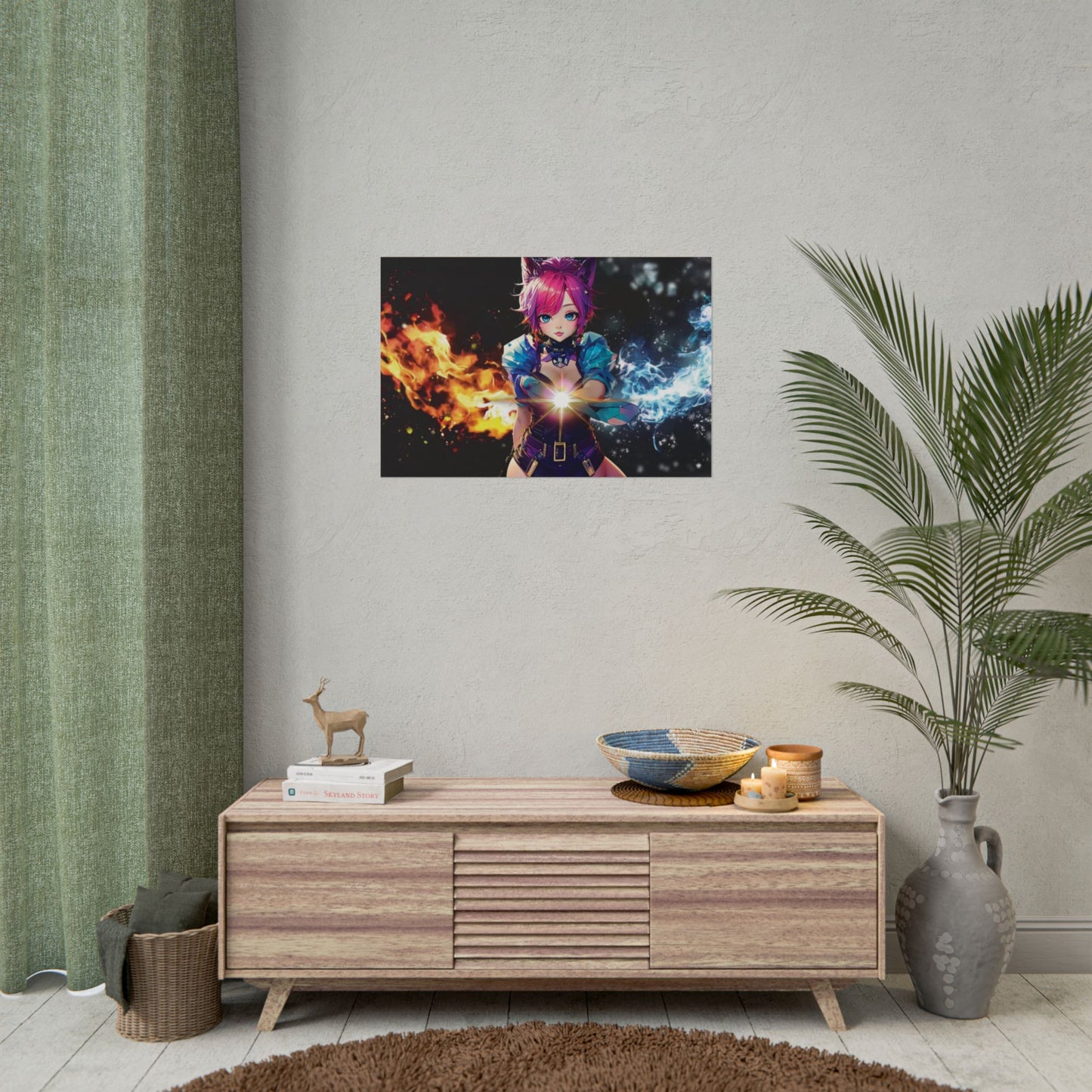 Canvas Print Elemental Balance: Flame & Frost Anime Fantasy Poster