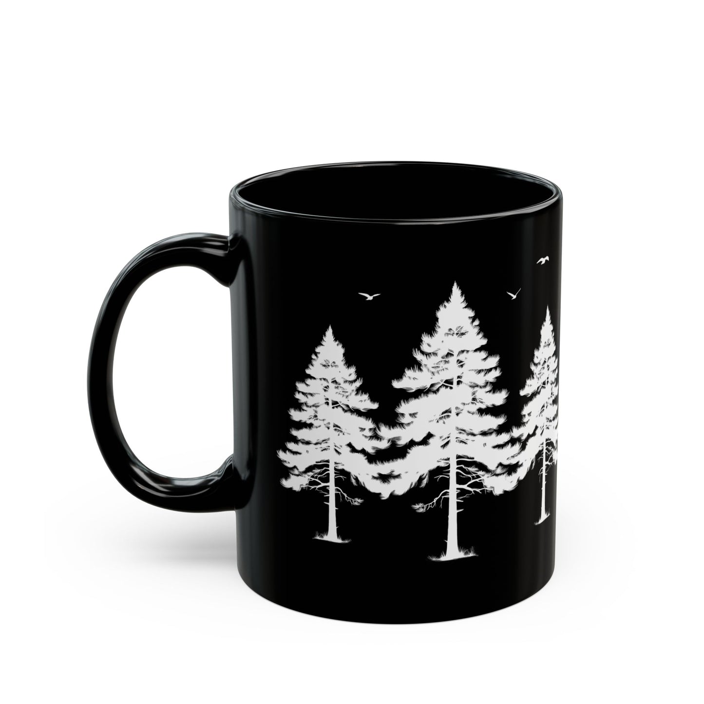 Serene Forest Black Mug - 11oz & 15oz Coffee Cup for Nature Lovers