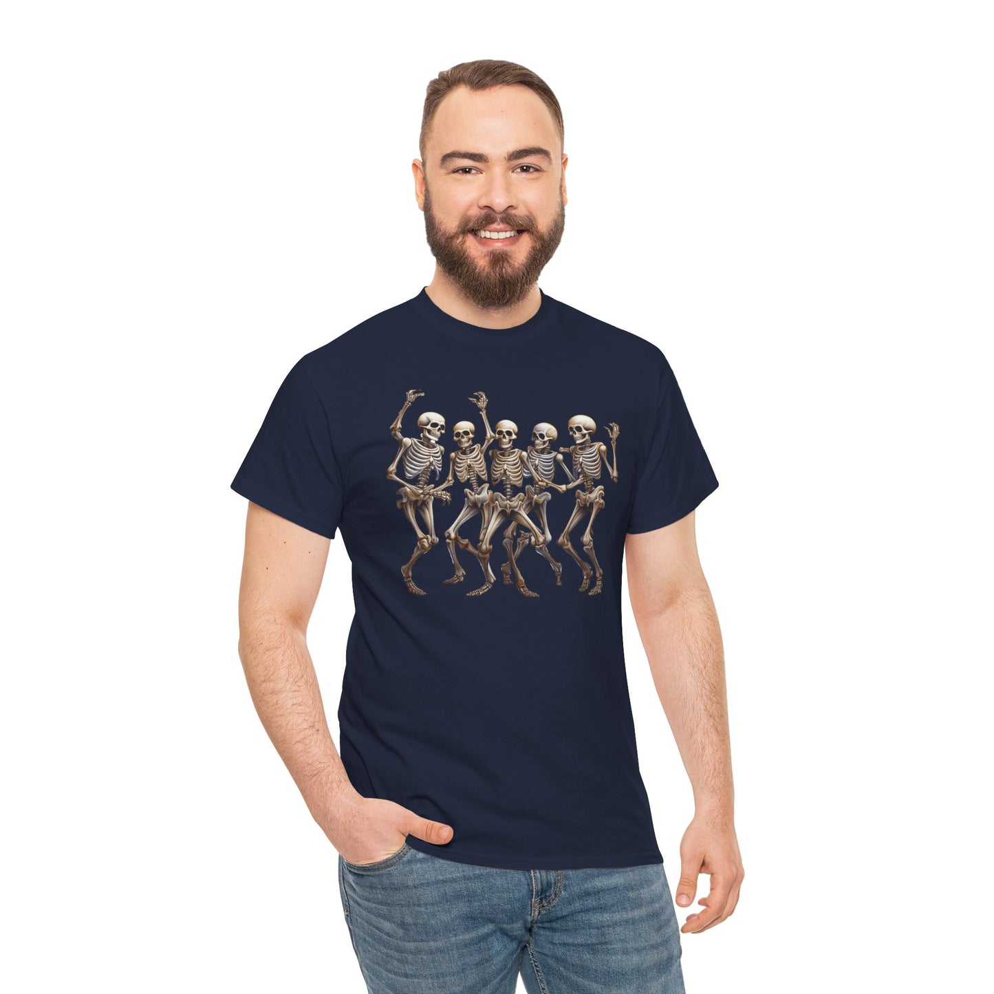 "Celebrate Life with Dancing Skeletons – Bold Apparel & Mugs that Spark Joy" - Unisex Heavy Cotton Tee with Dancing Skeletons, Halloween Shirt, Casual Tee, Party Apparel, Fun Graphic T-Shirt