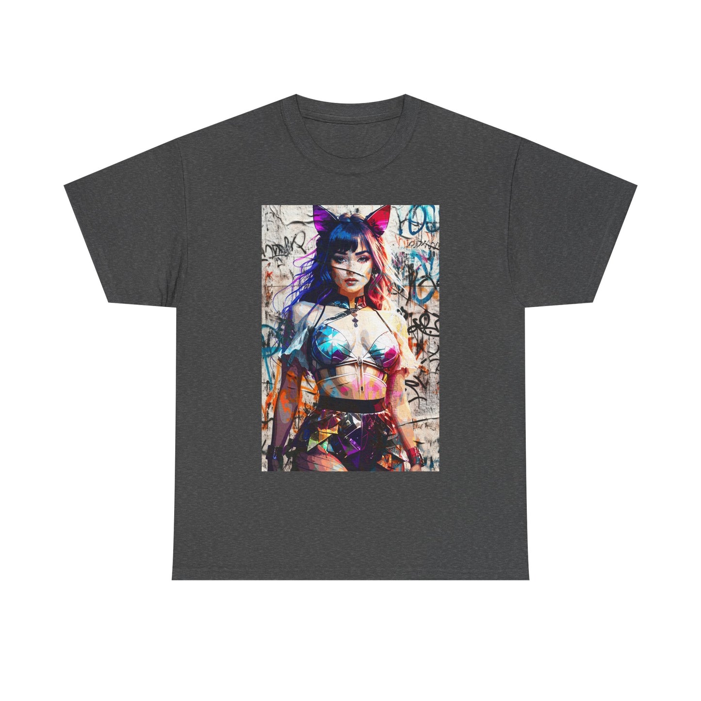 Graphic Tee - Prismatic Feline Enchantress Anime-Inspired Art Shirt