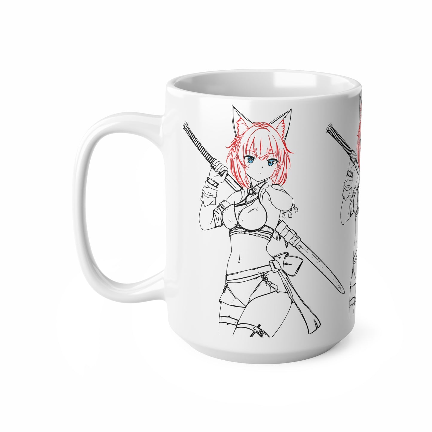 Blade & Whiskers: Unleash Courage and Cuteness with the Fierce Spirit of the Catgirl Warrior - Anime Warrior Ceramic Coffee Cups - Perfect for Gifts, Collectors, and Everyday Use, 11oz, 15oz