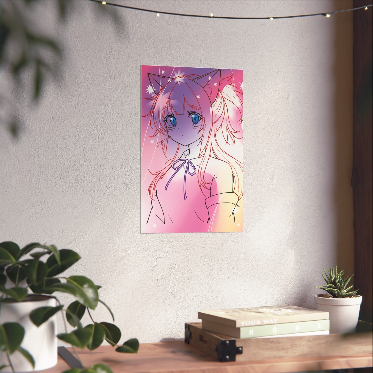 Whimsical Anime Fine Art Poster, Bedroom Wall Decor, Gift for Anime Lovers, Fantasy Art Print, Cute Home Aesthetic