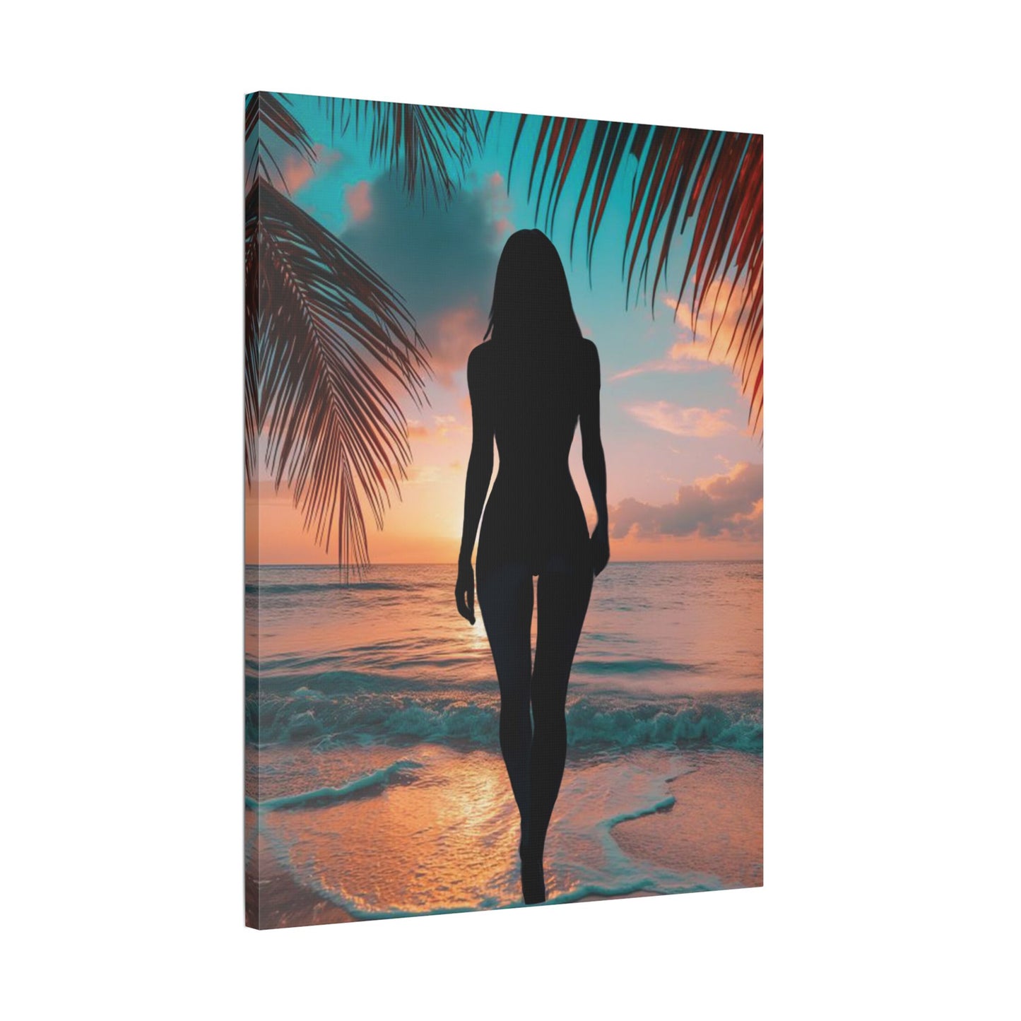 Sunset Spirit – Where Silhouettes and Palm Dreams Meet the Sea - Beach Sunset Canvas Art, Coastal Wall Decor, Tropical Home Decor, Silhouette Print, Relaxing Artwork, Perfect Gift for Nature Lovers