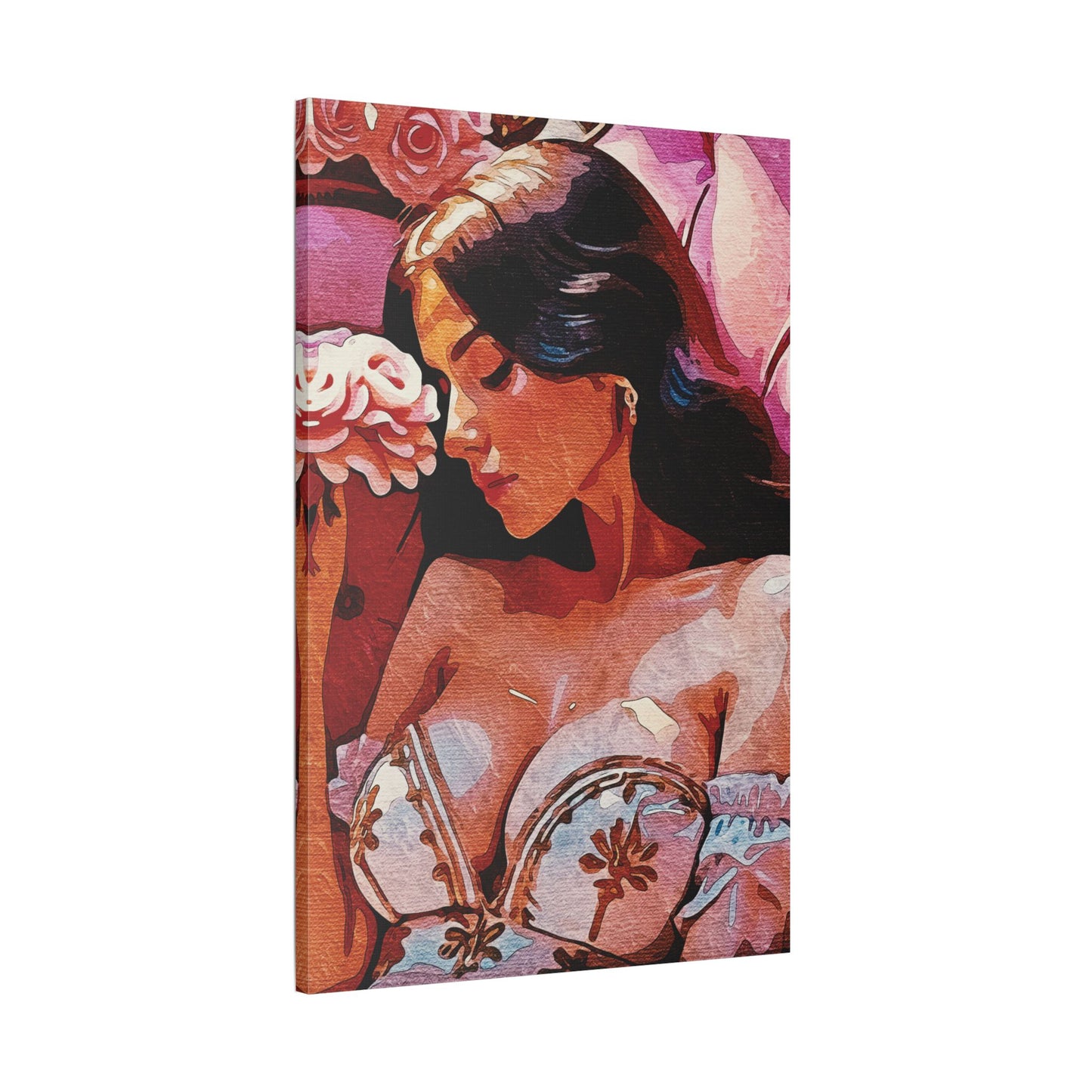 "Rose Garden Dreams: Vintage Beauty Blooming in Warm Sunset Hues and Timeless Romance" - Satin Canvas, Stretched