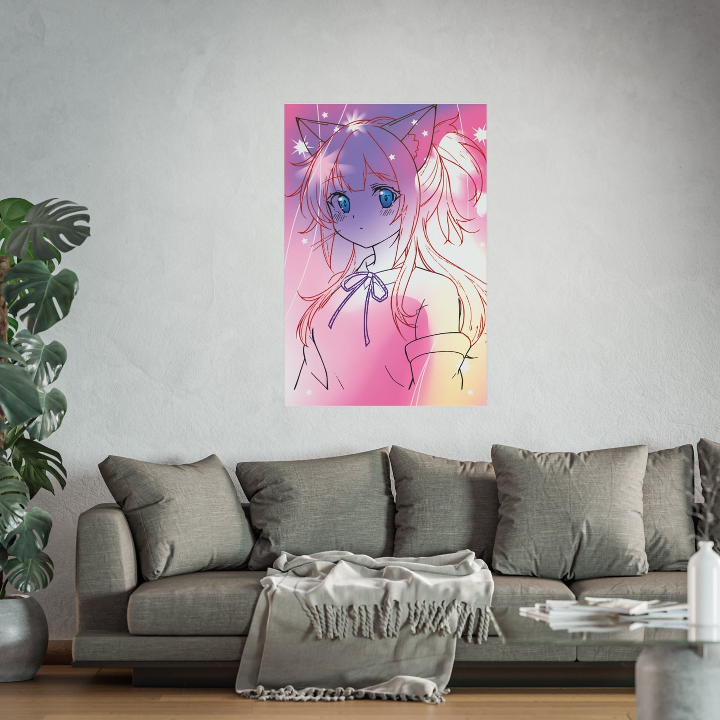 Whimsical Anime Fine Art Poster, Bedroom Wall Decor, Gift for Anime Lovers, Fantasy Art Print, Cute Home Aesthetic