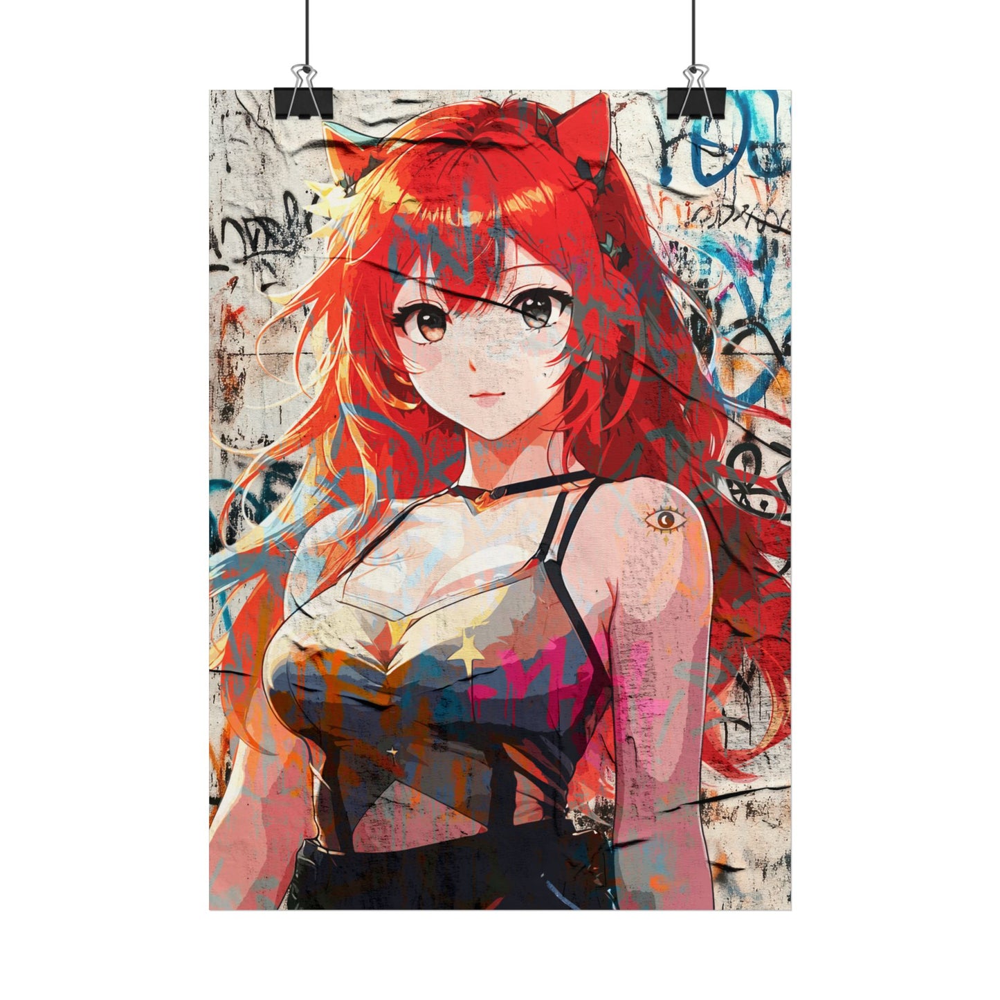 Vibrant Anime Poster – "Beautiful Redhead Catgirl" Edgy Art Print for Home Decor