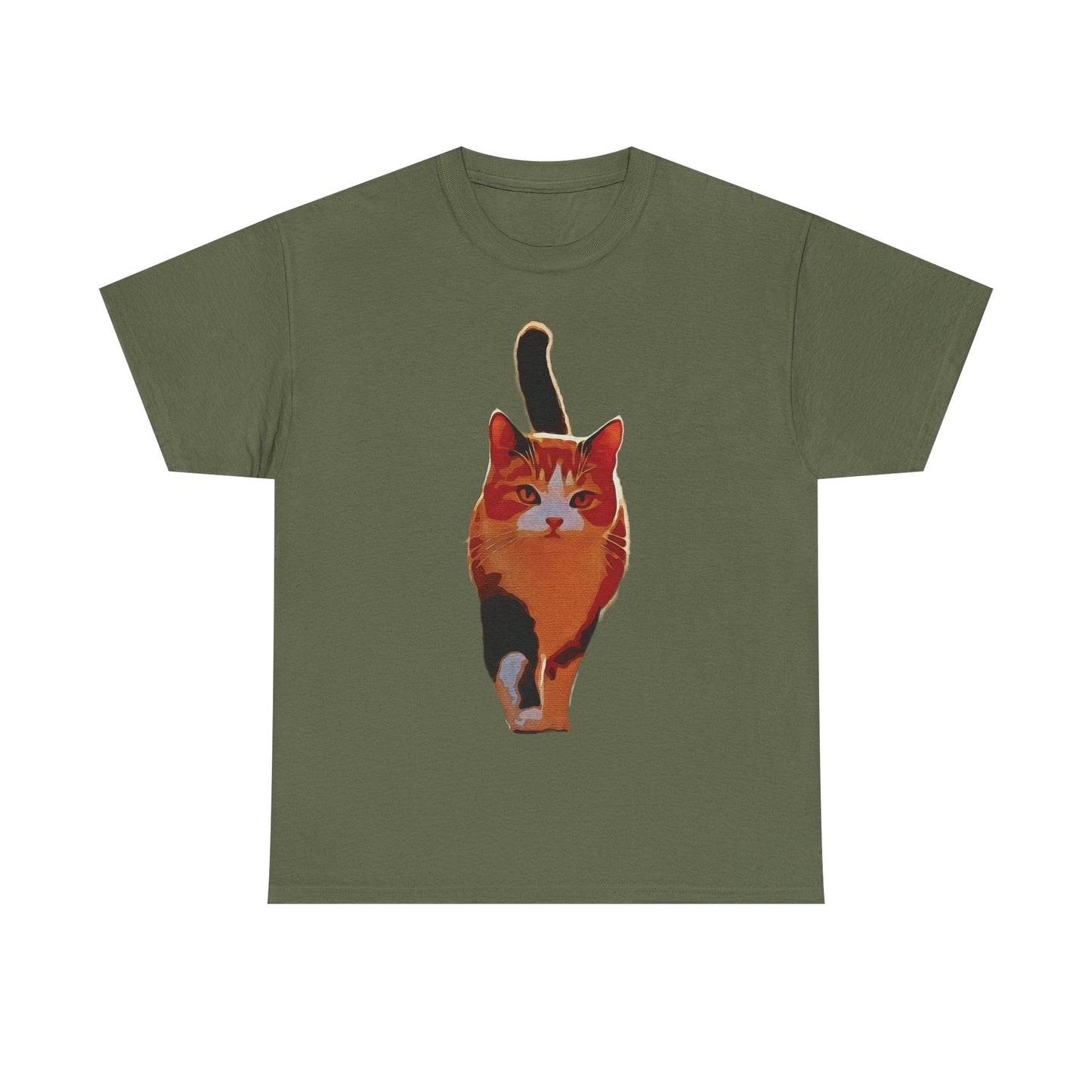 “Confident Stride: The Tri-Color Cat That Walks Like It Owns the World” - Cat Lover Unisex Heavy Cotton Tee, Cute Cat Shirt, Pet Lover Gift, Animal Tee, Casual Fashion, Gift for Cat Owners