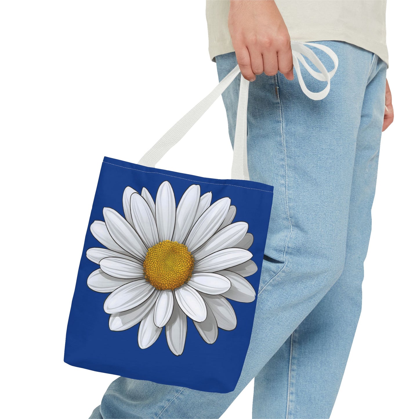 Daisy Tote Bag - White Floral Design Summer Fashion Accessory