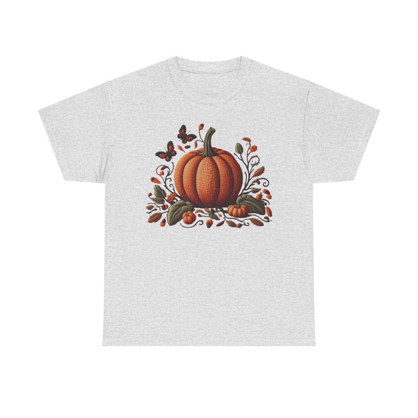 Pumpkin & Botanical Bliss โ Autumnโs Cozy Charm ๐๐ - Autumn Pumpkin Tee, Fall T-Shirt, Halloween Shirt, Thanksgiving Gift, Unisex Heavy Cotton Tee