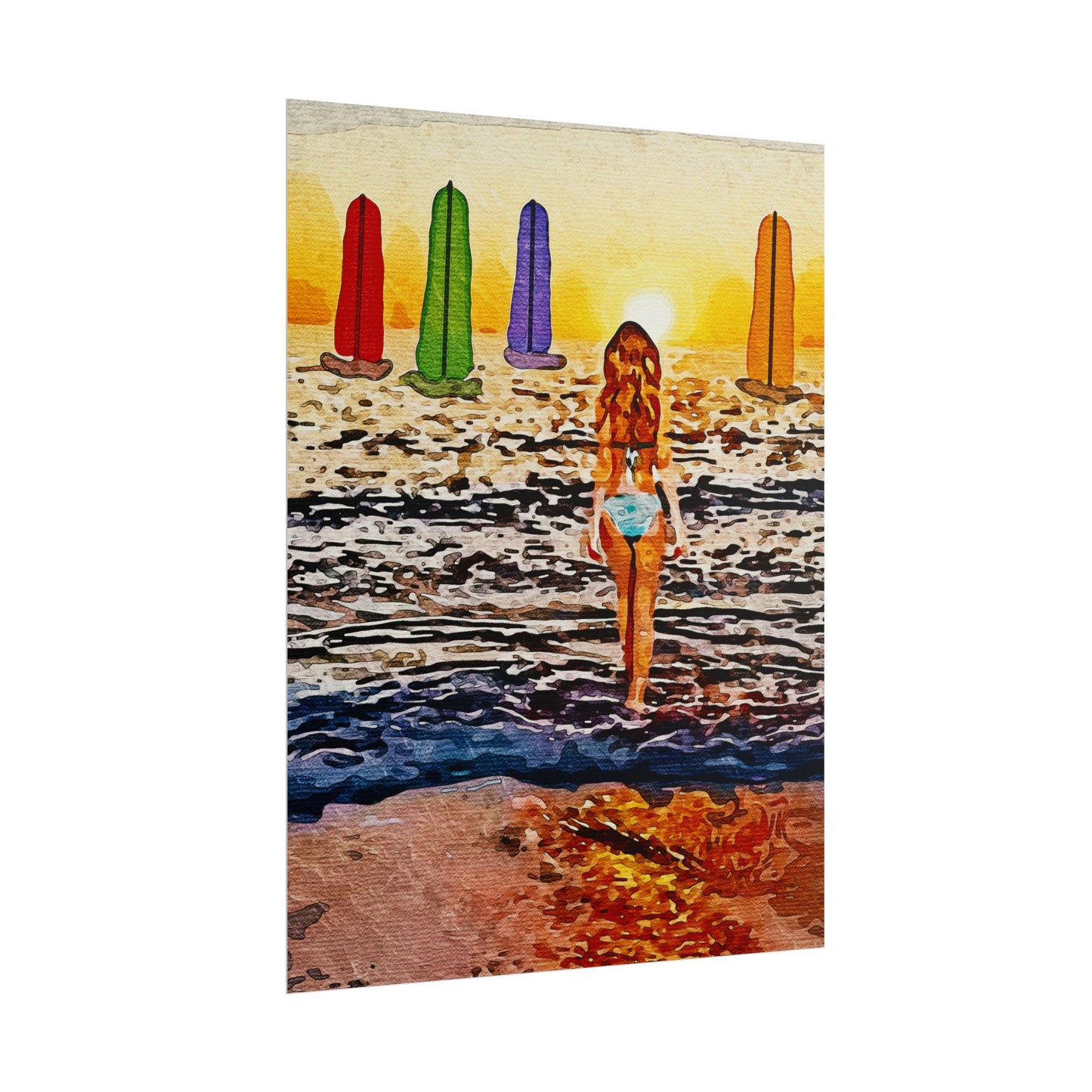 "Chasing Horizons: A Sunset Journey of Hope and Serenity Beyond the Waves" - Beach-Themed Rolled Posters, Decorative Wall Art, Summer Decor, Coastal Vibe, Surfing Gift, Ocean Sunset Print