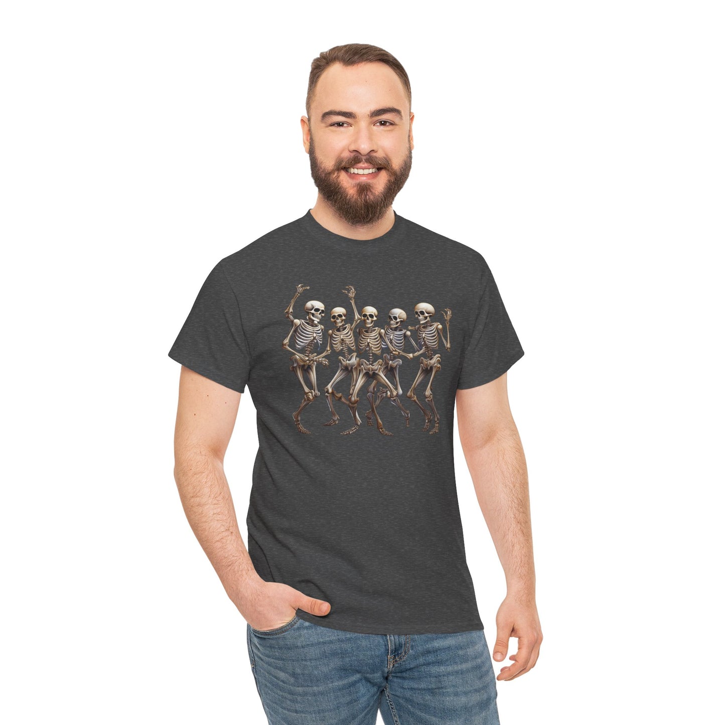 "Celebrate Life with Dancing Skeletons – Bold Apparel & Mugs that Spark Joy" - Unisex Heavy Cotton Tee with Dancing Skeletons, Halloween Shirt, Casual Tee, Party Apparel, Fun Graphic T-Shirt