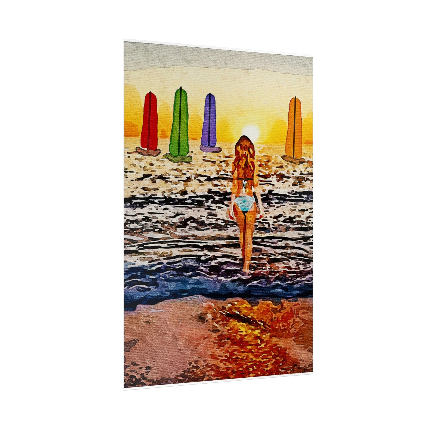 "Chasing Horizons: A Sunset Journey of Hope and Serenity Beyond the Waves" - Beach-Themed Rolled Posters, Decorative Wall Art, Summer Decor, Coastal Vibe, Surfing Gift, Ocean Sunset Print