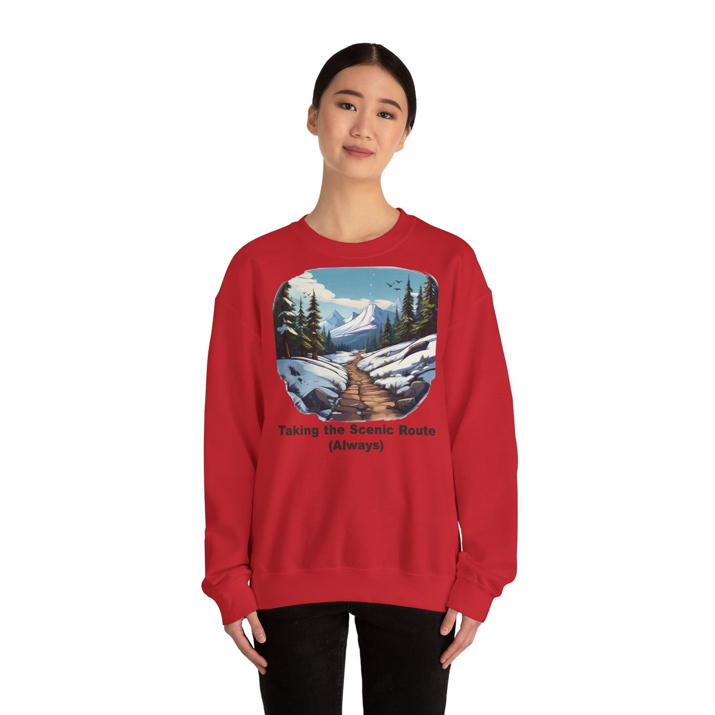 Taking The Scenic Route (Always) - Crewneck Sweatshirt - Chasing Snowflakes and Endless Horizons Design