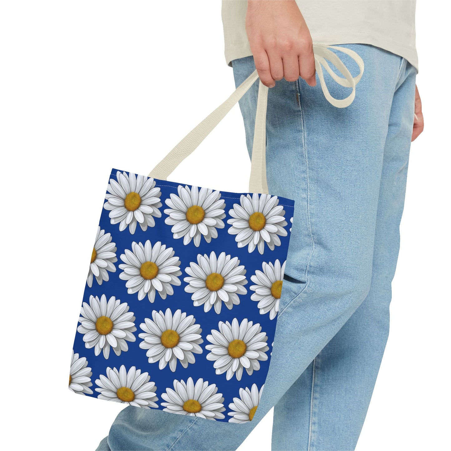 Daisy Tote Bag - White Floral Design Summer Fashion Accessory