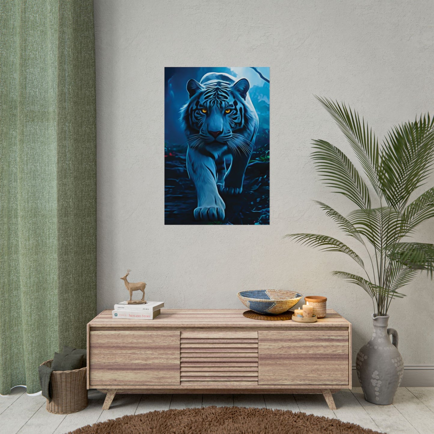 π
Blue Ember: Strength in Stillness, Power in Motion - Majestic Tiger Rolled Poster, Wildlife Decor, Animal Lover Gift, Home Wall Art, Tiger Poster Print