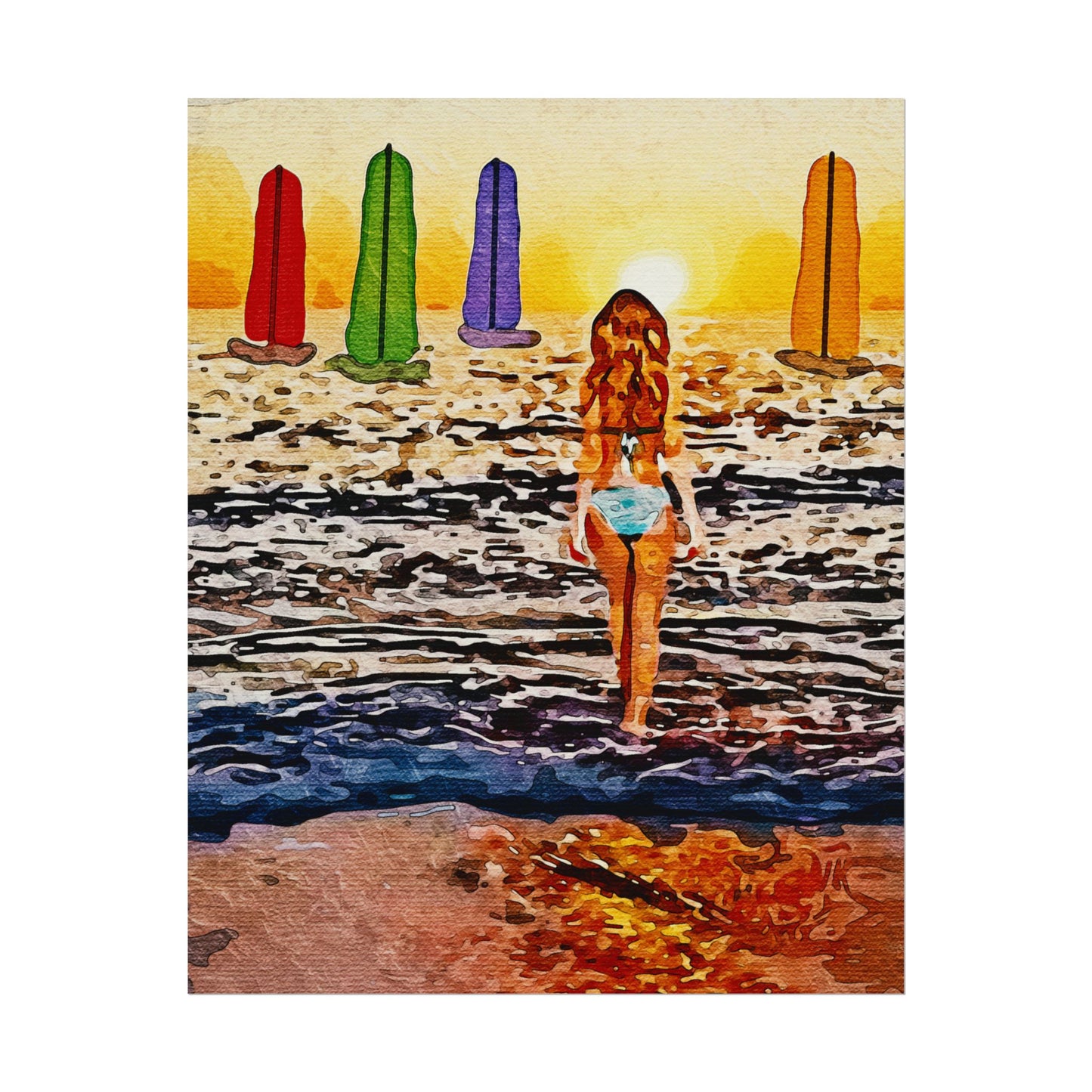 "Chasing Horizons: A Sunset Journey of Hope and Serenity Beyond the Waves" - Beach-Themed Rolled Posters, Decorative Wall Art, Summer Decor, Coastal Vibe, Surfing Gift, Ocean Sunset Print