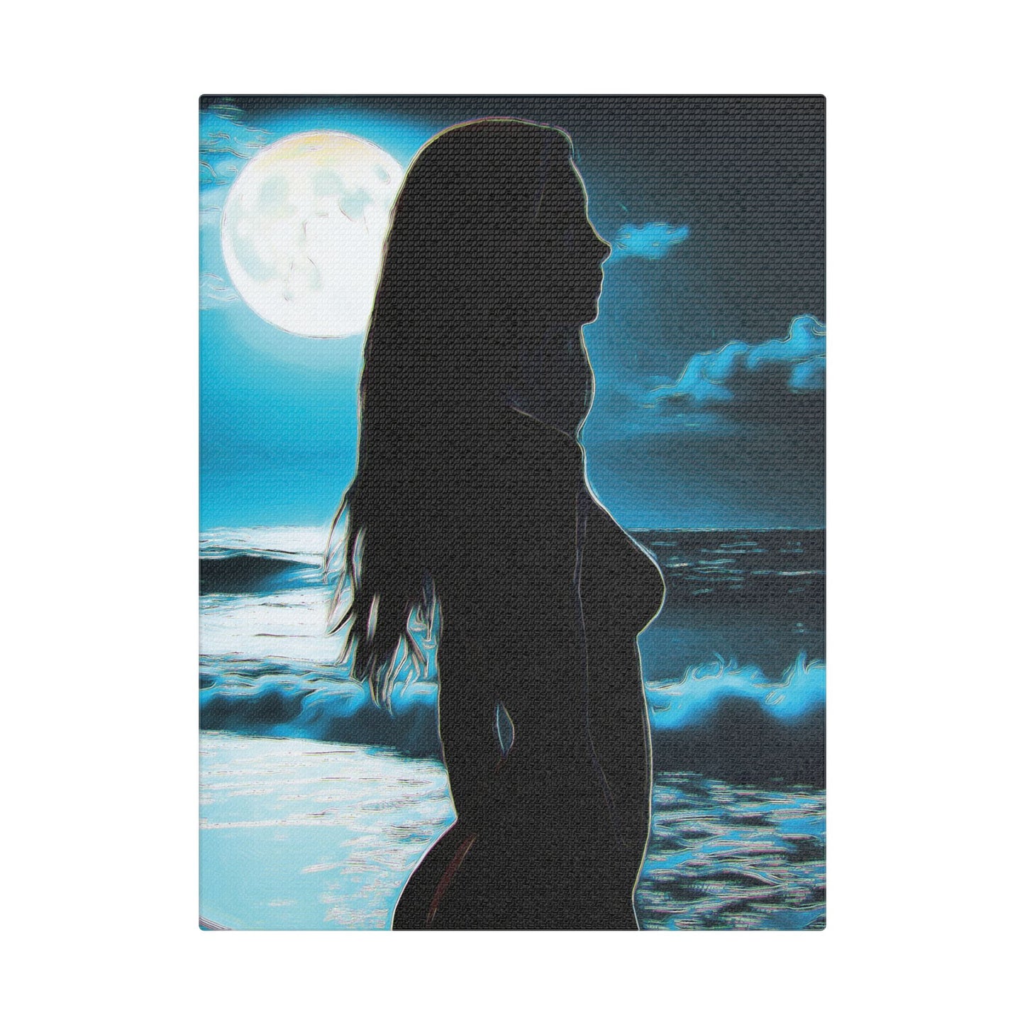 Moonlit Reflections – Serenity, Strength & Ocean Calm in One Magical Moment 🌊🌕 - Stretched Canvas Art Print, Moonlit Ocean Wall Decor, Aesthetic Home Decoration, Unique Artwork for Living Room, Modern Art Gift