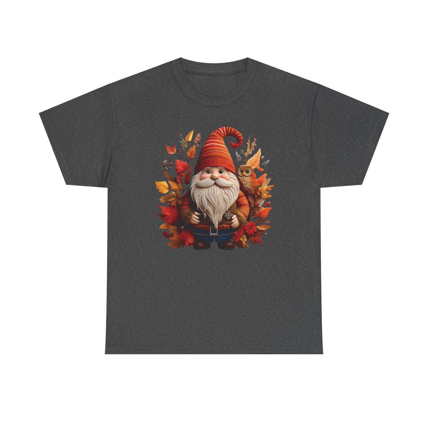 Gnome & Owl Autumn Harmony โ Cozy Magic for the Season ๐๐งก - Tee, Fall T-Shirt, Cozy Halloween Shirt, Pumpkin Spice Gift, Unisex Cotton Top