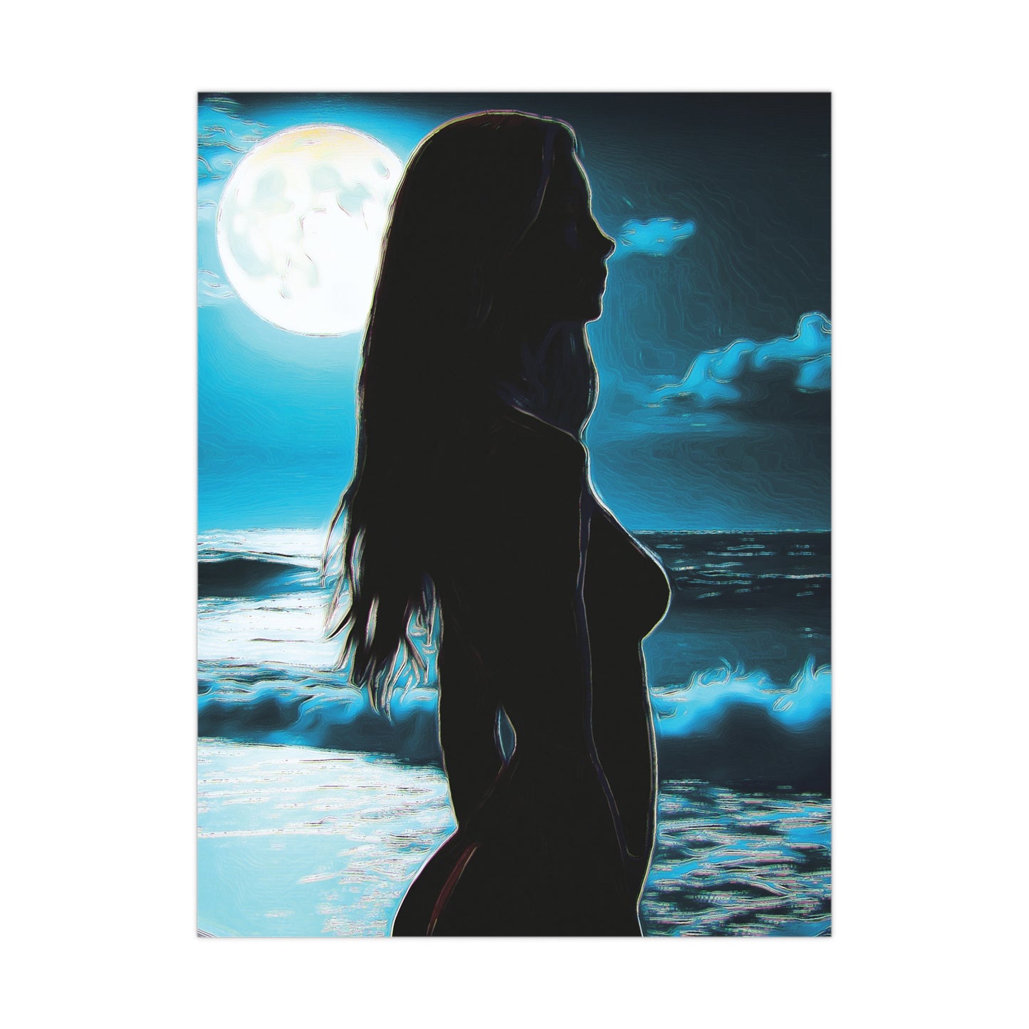 Moonlit Reflections – Serenity, Strength & Ocean Calm in One Magical Moment 🌊🌕 - Moonlit Silhouette Matte Poster, Bedroom Decor, Nighttime Art, Mystical Home Aesthetic, Gift for Art Lovers