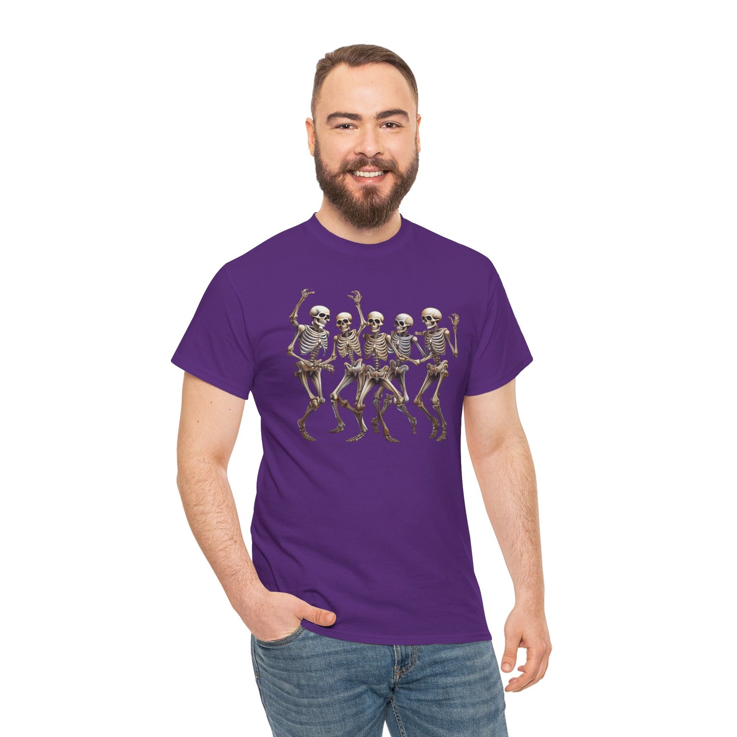 "Celebrate Life with Dancing Skeletons – Bold Apparel & Mugs that Spark Joy" - Unisex Heavy Cotton Tee with Dancing Skeletons, Halloween Shirt, Casual Tee, Party Apparel, Fun Graphic T-Shirt