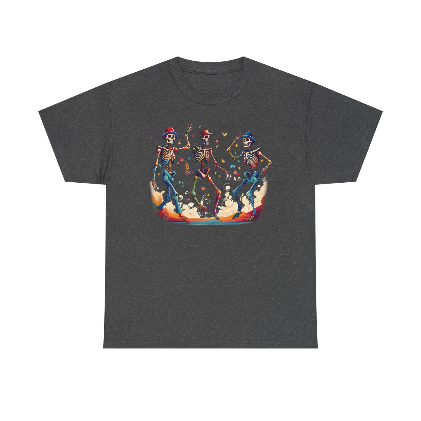 Dancing Skeletons Halloween Party - Spooky Fun Celebration Art - Festive Autumn Spirit Collection - Colorful Skeleton Dance Tee, Casual Halloween T-Shirt, Unique Gift for Parties, Unisex Graphic Shirt, Fun Everyday Wear