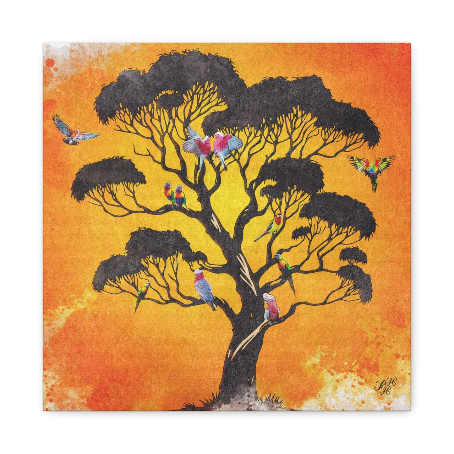 'Australian Bush Vibe' - Vibrant Bird Tree Canvas Wall Art