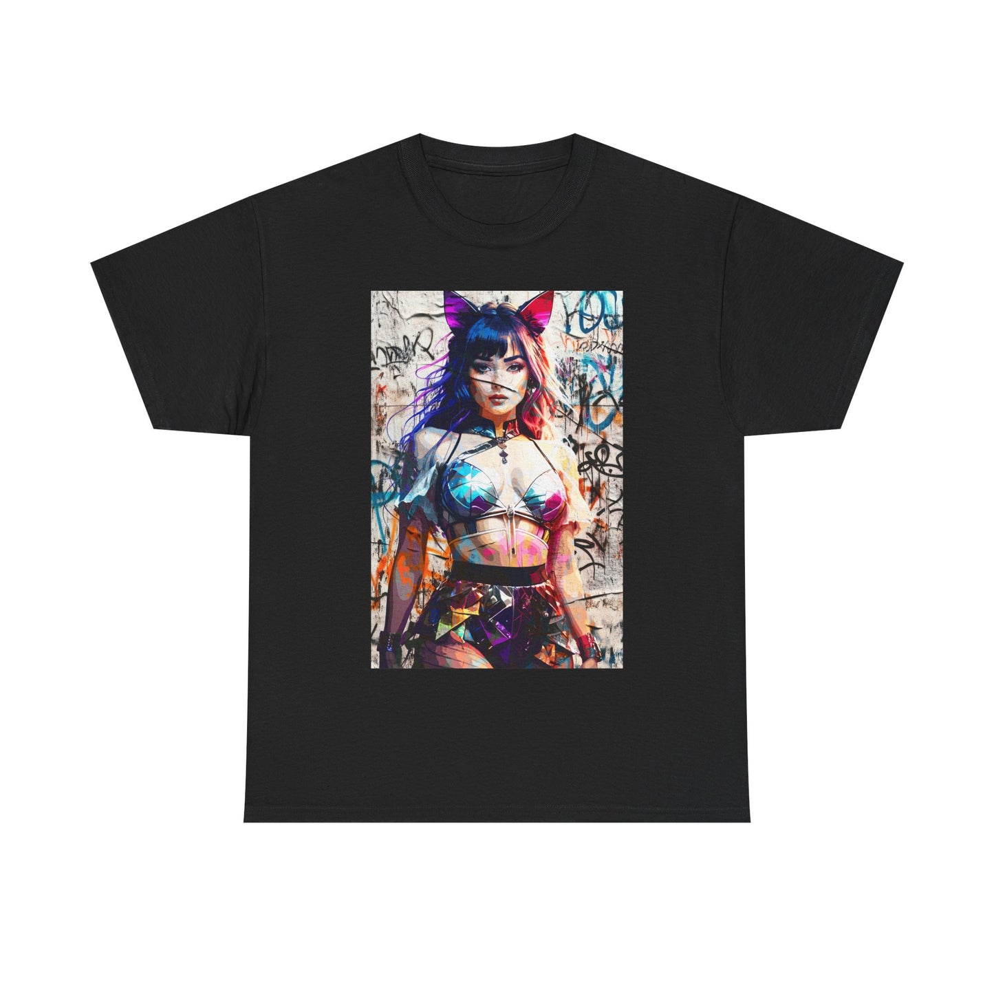 Graphic Tee - Prismatic Feline Enchantress Anime-Inspired Art Shirt