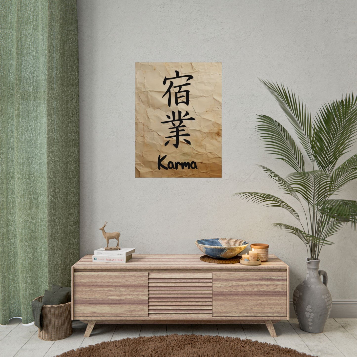 Karma (Kanji) Wall Art Poster - Inspirational Rolled Poster for Home Decor
