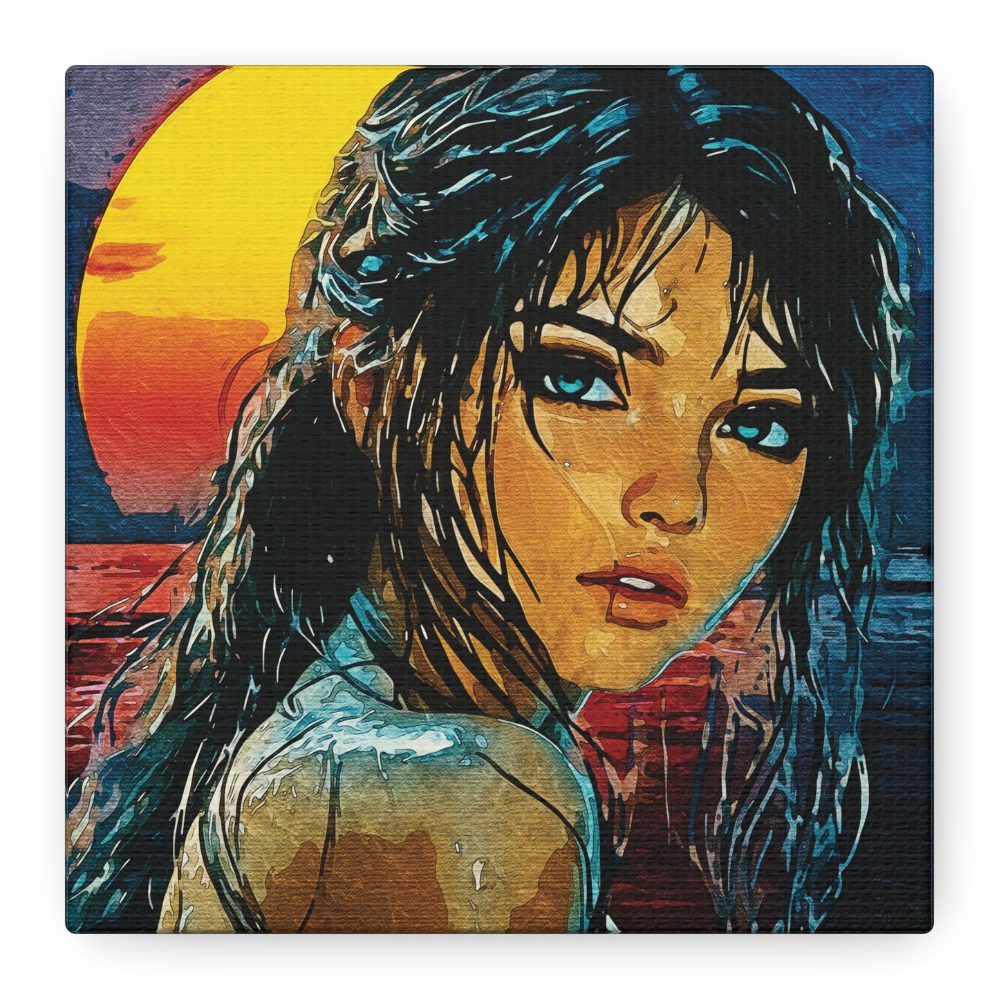 "Golden Hour Goddess: Vibrant Pop Art Vision" - Stylish Art Canvas Print, Home Decor, Wall Art, Gift for Art Lovers, Bohemian Decor, Unique Artwork