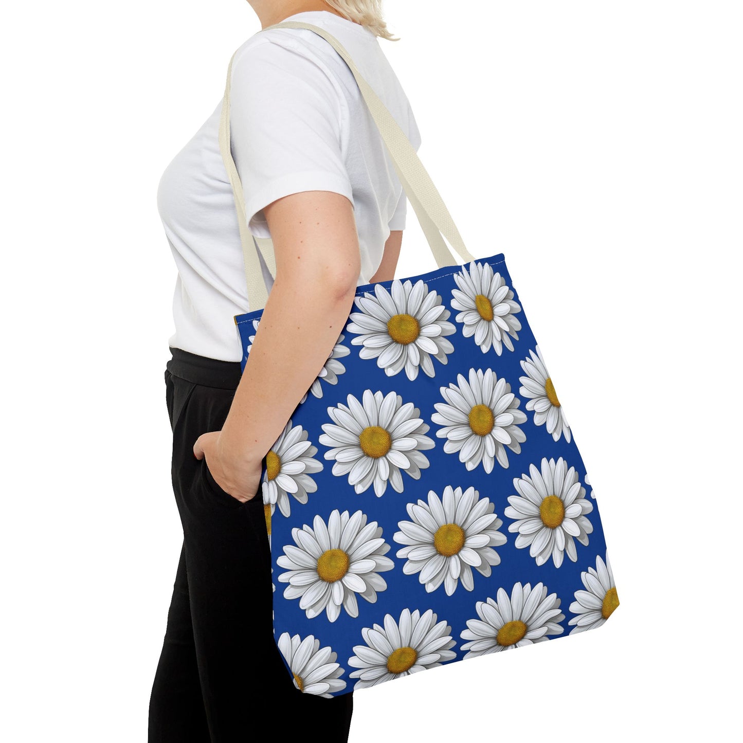 Daisy Tote Bag - White Floral Design Summer Fashion Accessory