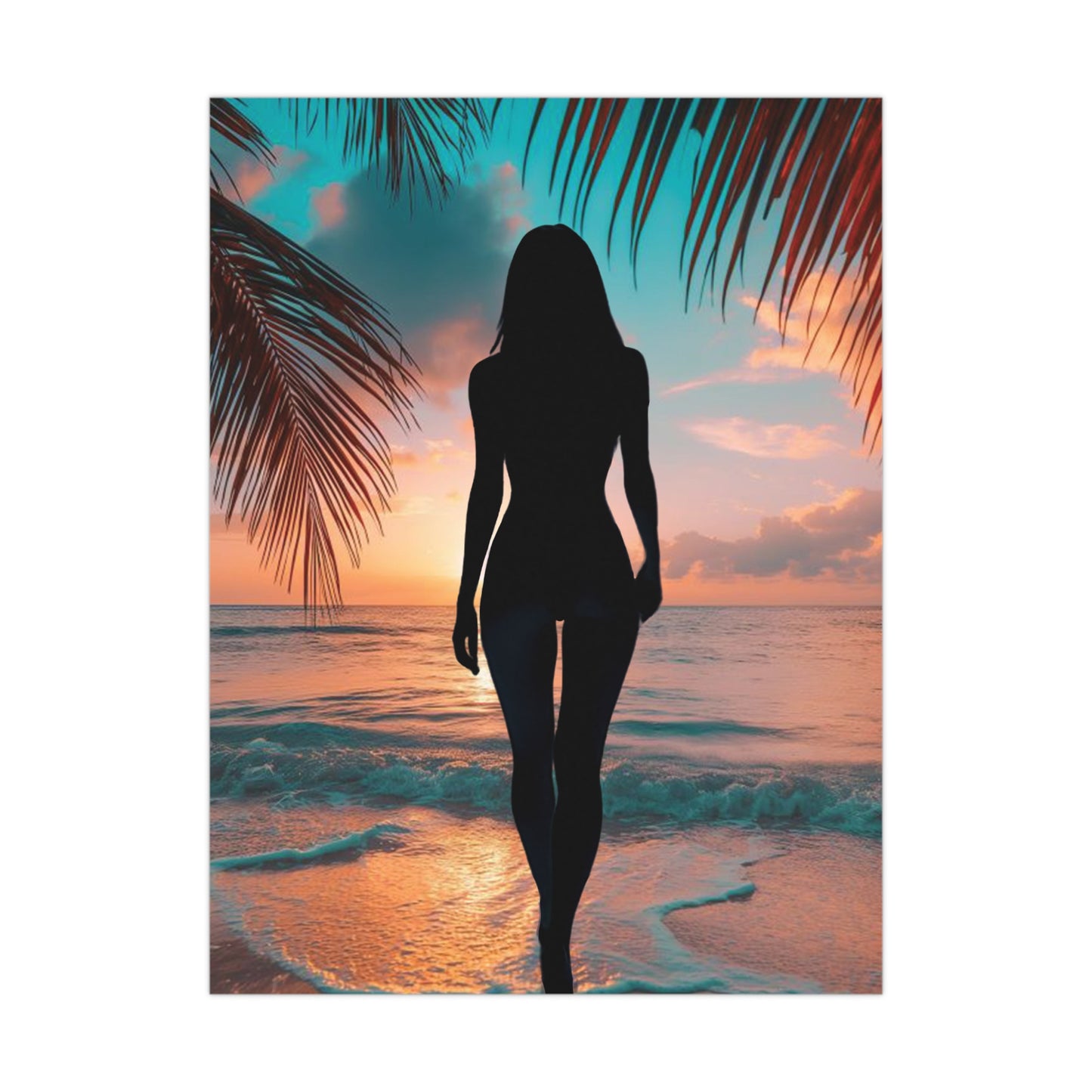Sunset Spirit – Where Silhouettes and Palm Dreams Meet the Sea - Beach Sunset Matte Poster, Tropical Wall Art, Relaxing Home Decor, Gift for Beach Lovers, Coastal Vibes Print