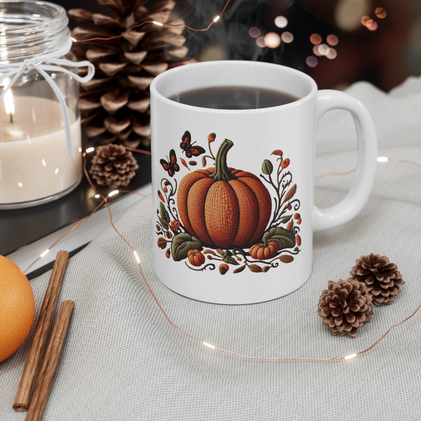 Pumpkin & Botanical Bliss – Autumn’s Cozy Charm 🎃🍂 - Autumn Pumpkin Coffee Mug, Perfect Fall Gift for Pumpkin Lovers, Cozy Vibes, Seasonal Home Decor, Warm Beverage Container