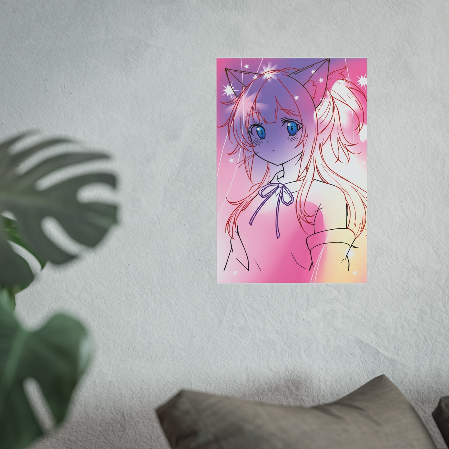 Whimsical Anime Fine Art Poster, Bedroom Wall Decor, Gift for Anime Lovers, Fantasy Art Print, Cute Home Aesthetic