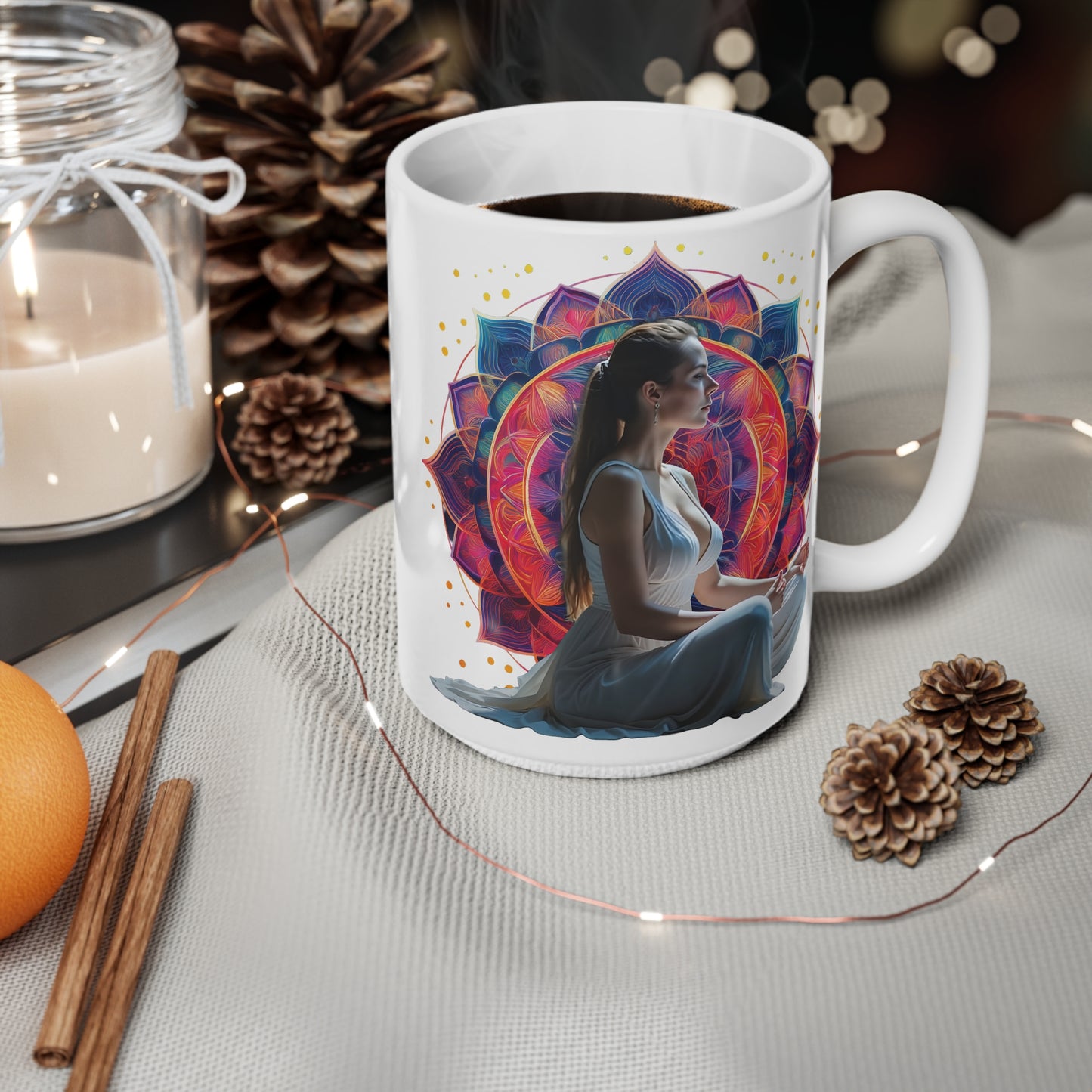 Meditative Spirit Ceramic Coffee Cups | 11oz & 15oz | Mindfulness Gifts, Yoga Lovers, Meditation, Wellness Décor, Personalize Your Drink